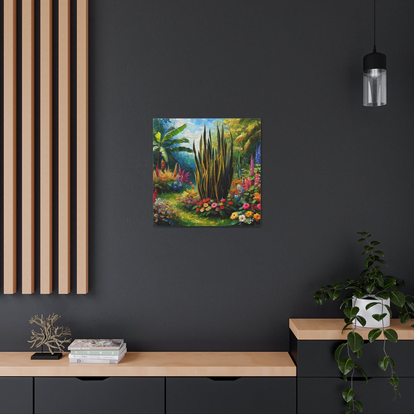 Art Print of Snake Plant in Tropical Flower Garden, Oil Finish, West Indian Art, Canvas Gallery Wraps