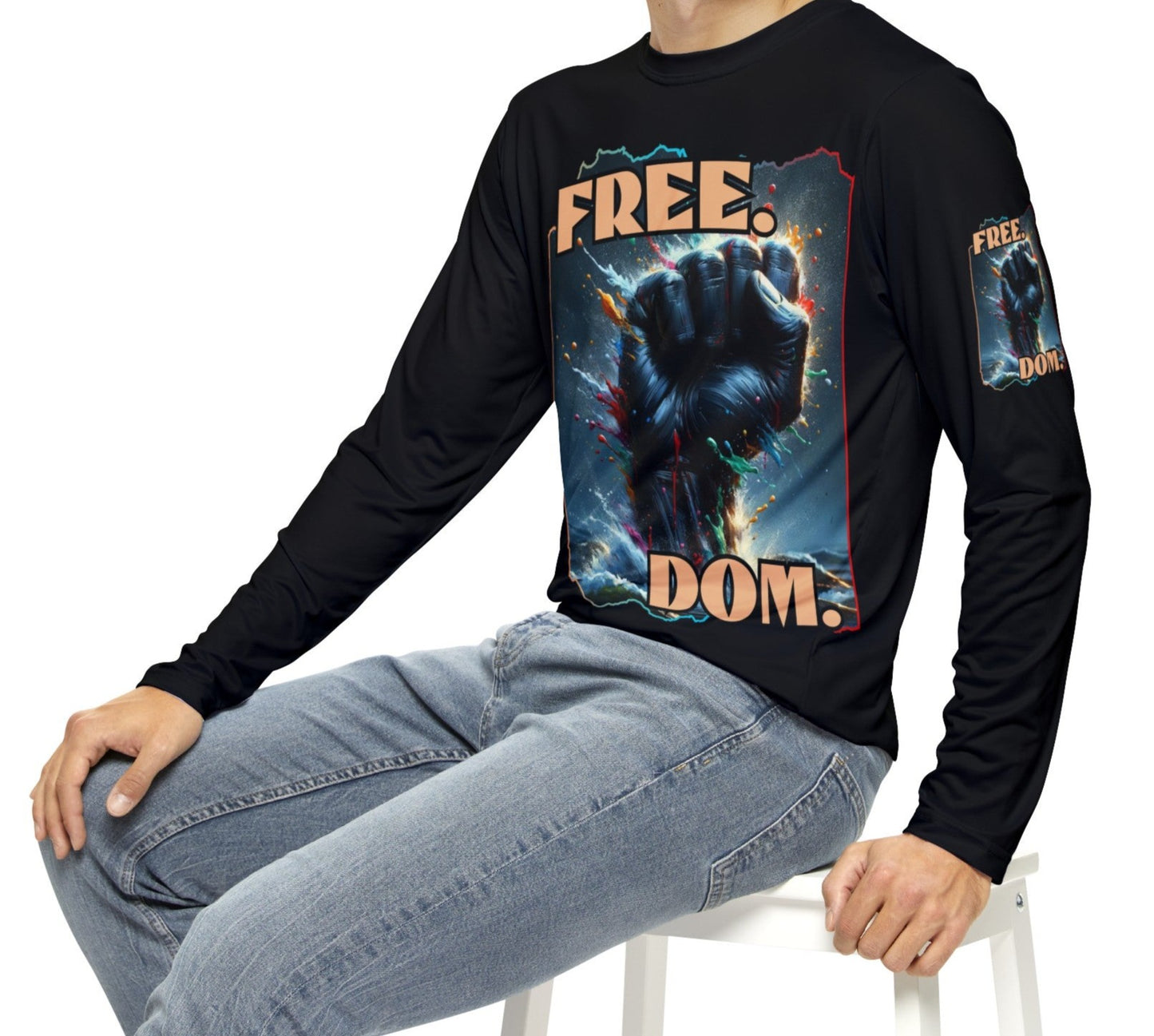 Men's Brushed Polyester Long Sleeve Shirt (AOP) "FREE.DOM."