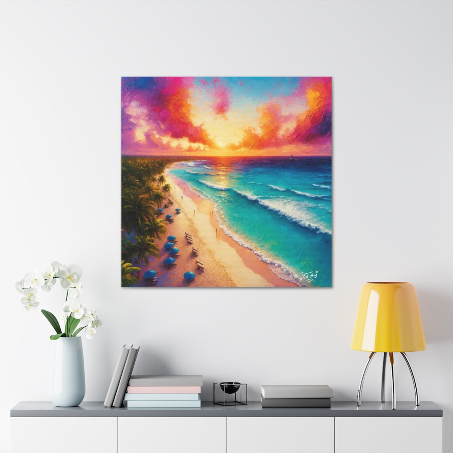 Art Print of Caribbean Beach Sunset, Oil Painting, West Indian Art, Canvas Gallery Wraps