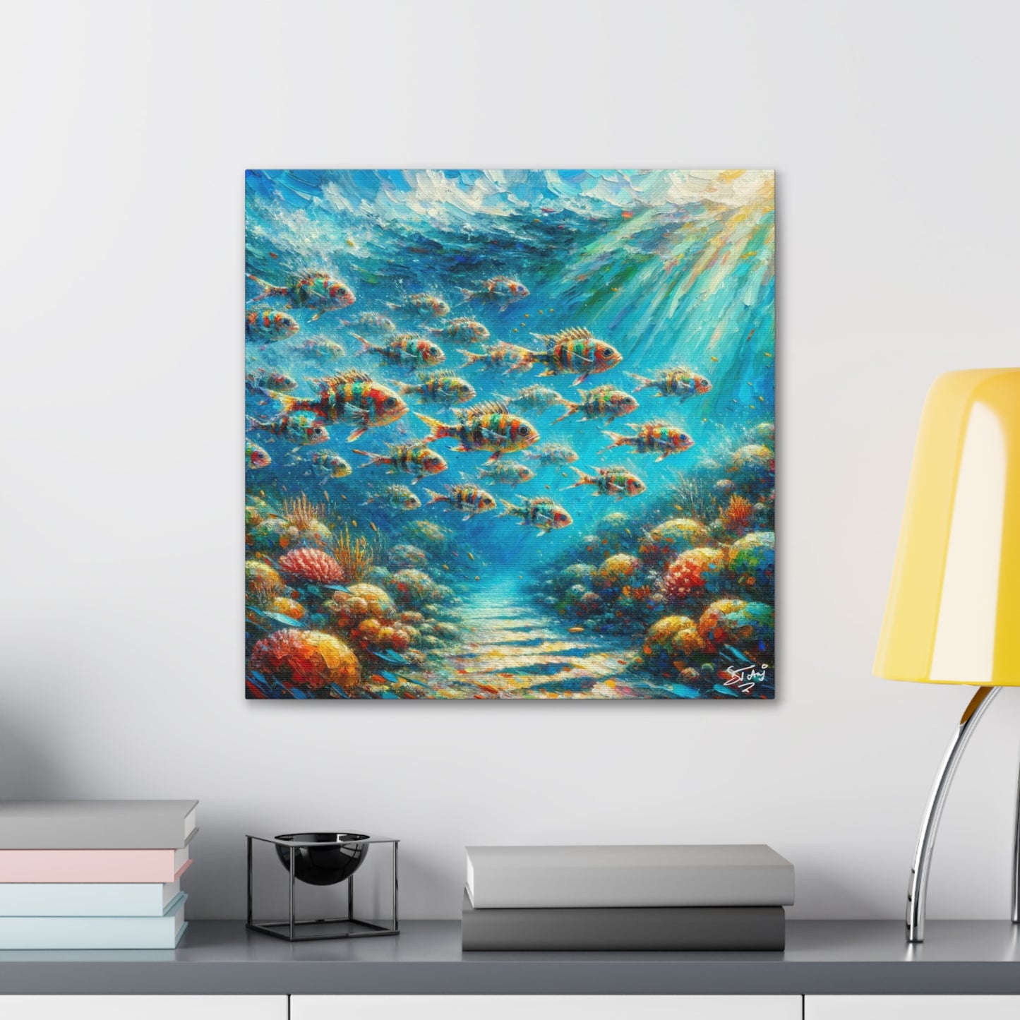 Art Print, School of Squirelfish, Oil Finish, Caribbean Nature, Canvas Gallery Wrap