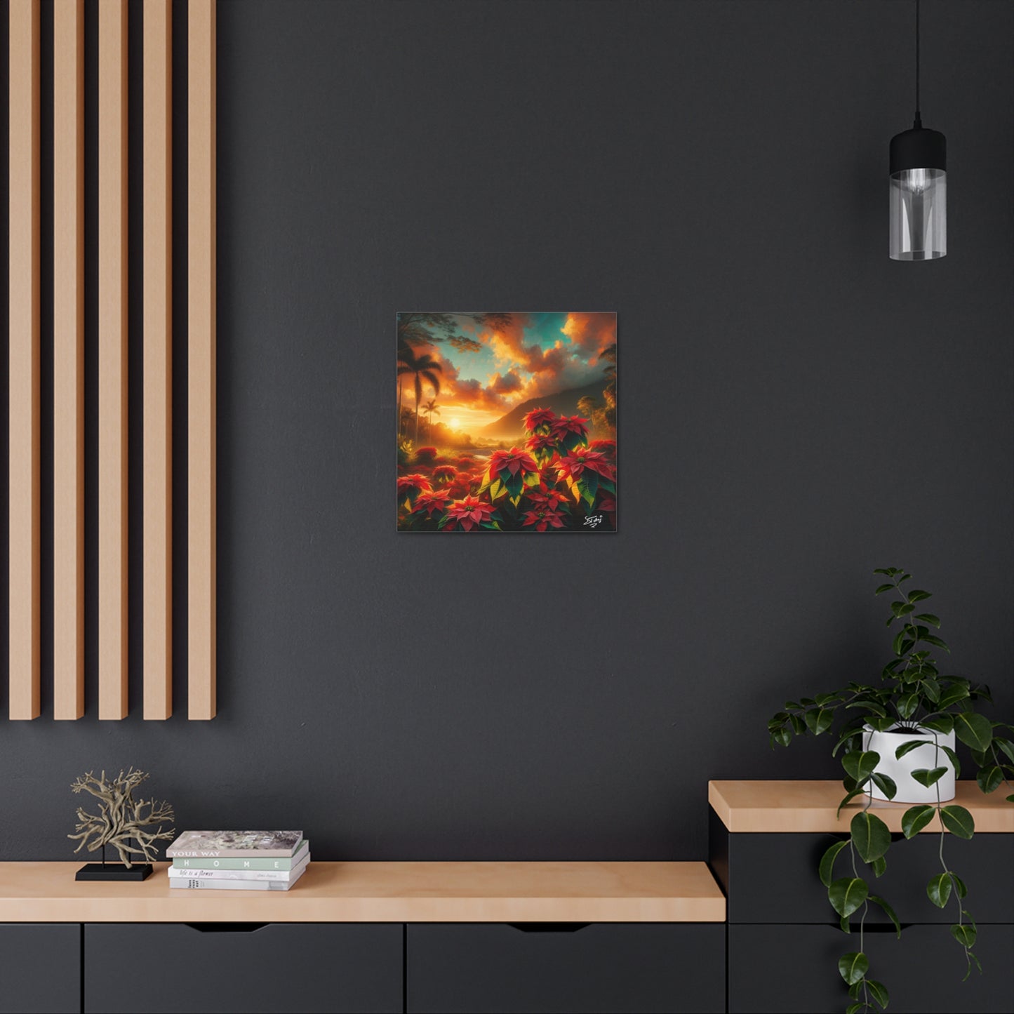 Print of Wild Poinsettia Plants in the Caribbean During Sunset, Trinidad and Tobago, Canvas Gallery Wraps