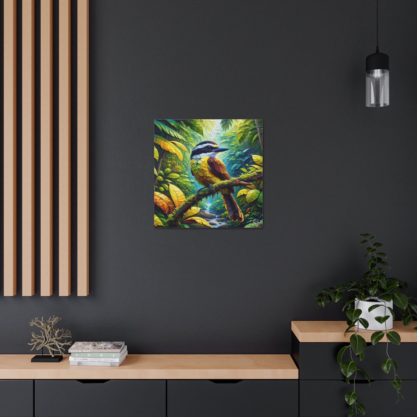 Art Print, Great Kiskadee, Caribbean Birds, Oil Finish, Caribbean Nature, Cultural, Heritage, Canvas Gallery Wrap