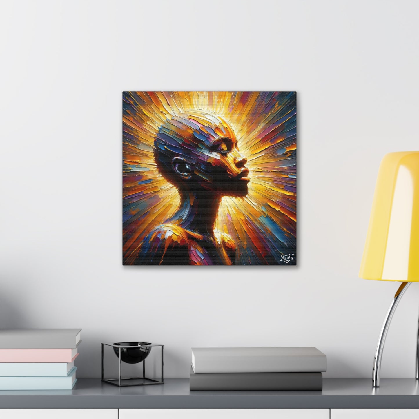 Art Print, Afro-Caribbean Bald Woman, Oil Finish, West Indian Ethnicity, Cultural, Heritage, Semi-Abstract, Canvas Gallery Wrap