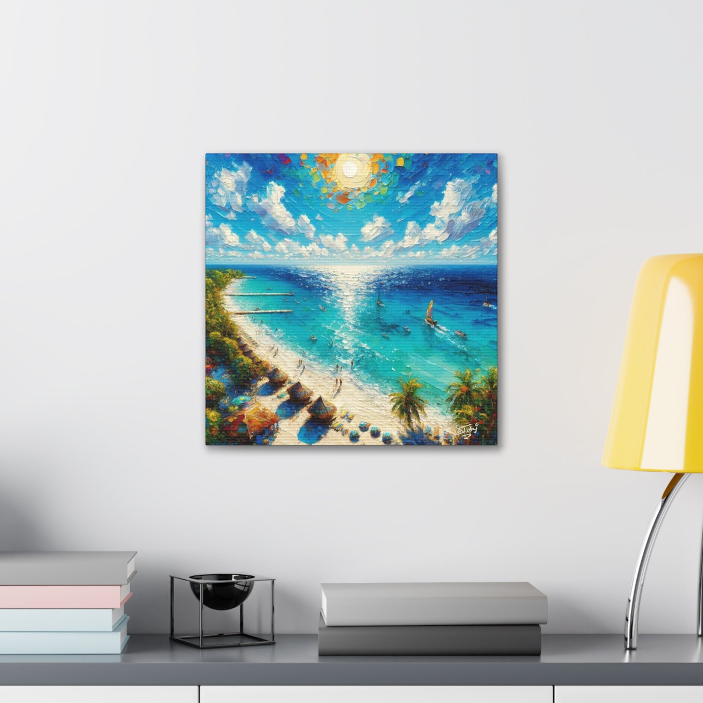 Art Print of Caribbean Beach Scene, Abstract, Oil Painting, West Indian Art, Canvas Gallery Wraps