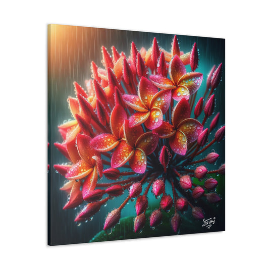 Print #2 of Ixora Flower in The Rain, Caribbean, Vibrant and Vivid Colors of Ixora flowers, Trinidad and Tobago, Canvas Gallery Wraps