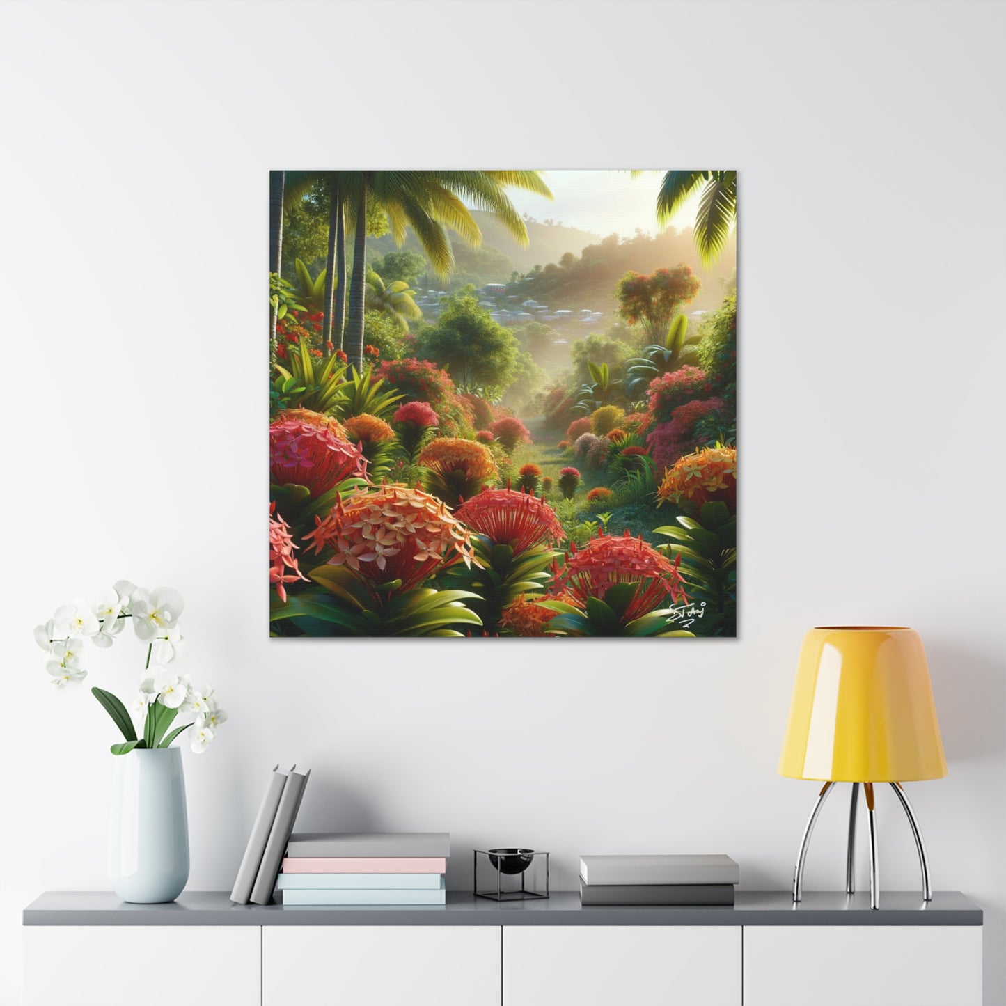 Oil Print #2 of Ixora Garden in The Caribbean, Vibrant and Vivid Colors of Ixora flowers, Trinidad and Tobago, Canvas Gallery Wraps