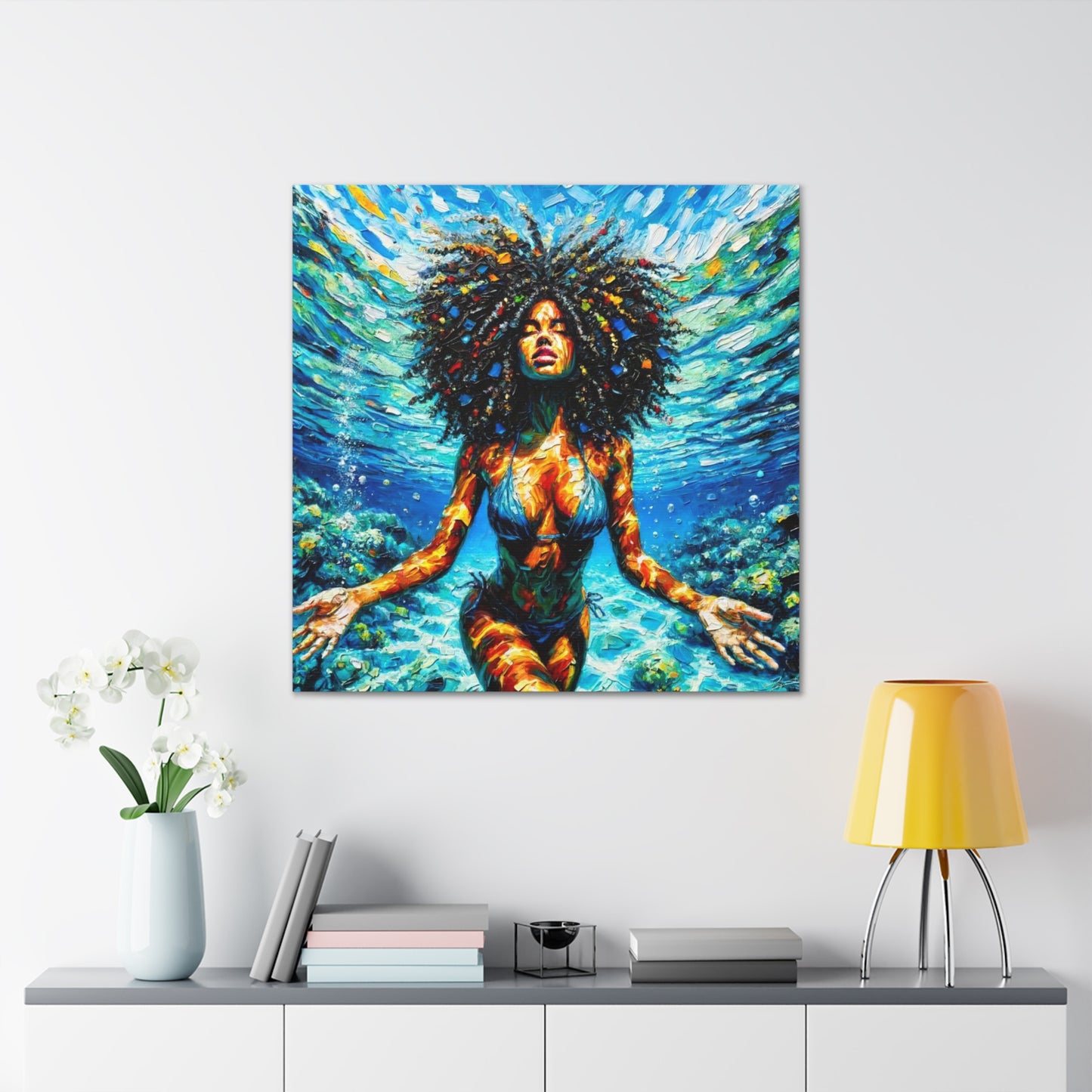 Art Print, Afro-Caribbean Woman, "Submerged" Abstract Oil Finish, West Indian Ethnicity, Cultural, Heritage, Abstract, Canvas Gallery Wrap