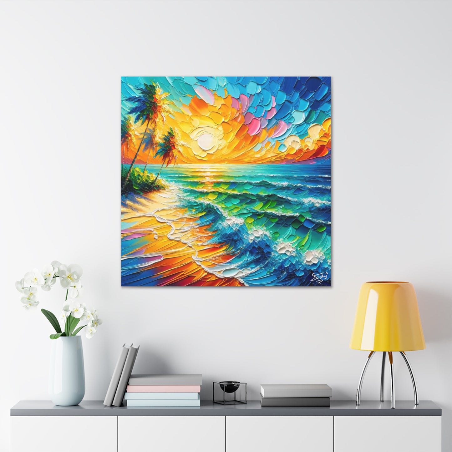 Art Print of Caribbean Beach Scene, West Indian Art, Canvas Gallery Wraps