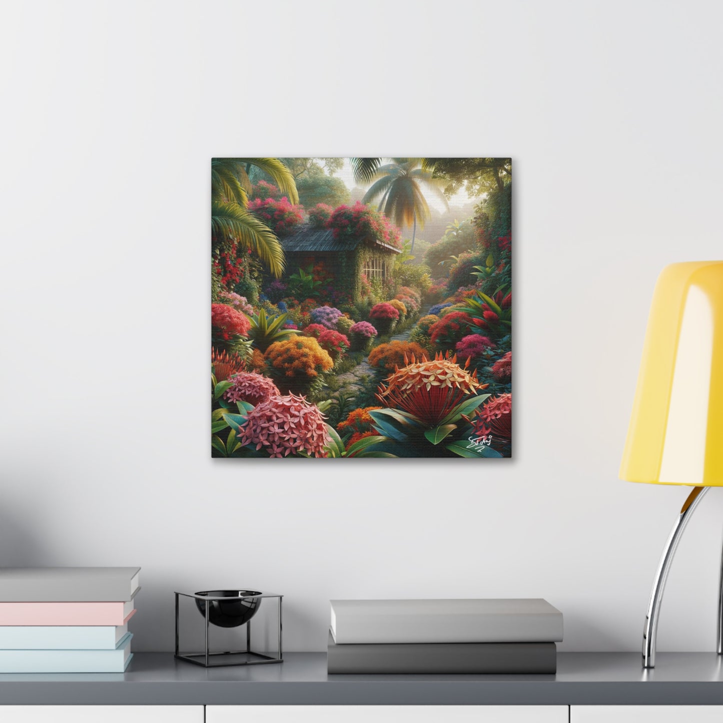 Oil Print of Ixora Garden in The Caribbean, Vibrant and Vivid Colors of Ixora flowers, Trinidad and Tobago, Canvas Gallery Wraps