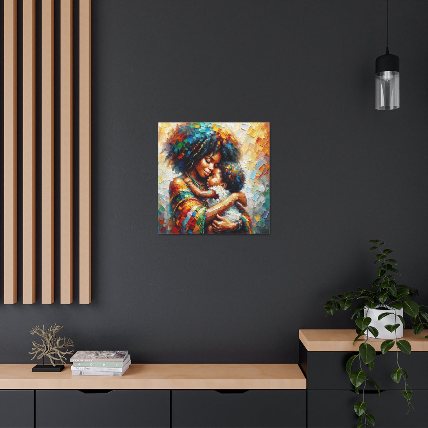 Art Print, Mother & Child#3, Afro-Caribbean Woman, Oil Finish, West Indian Ethnicity, Cultural, Heritage, Semi-Abstract, Canvas Gallery Wrap