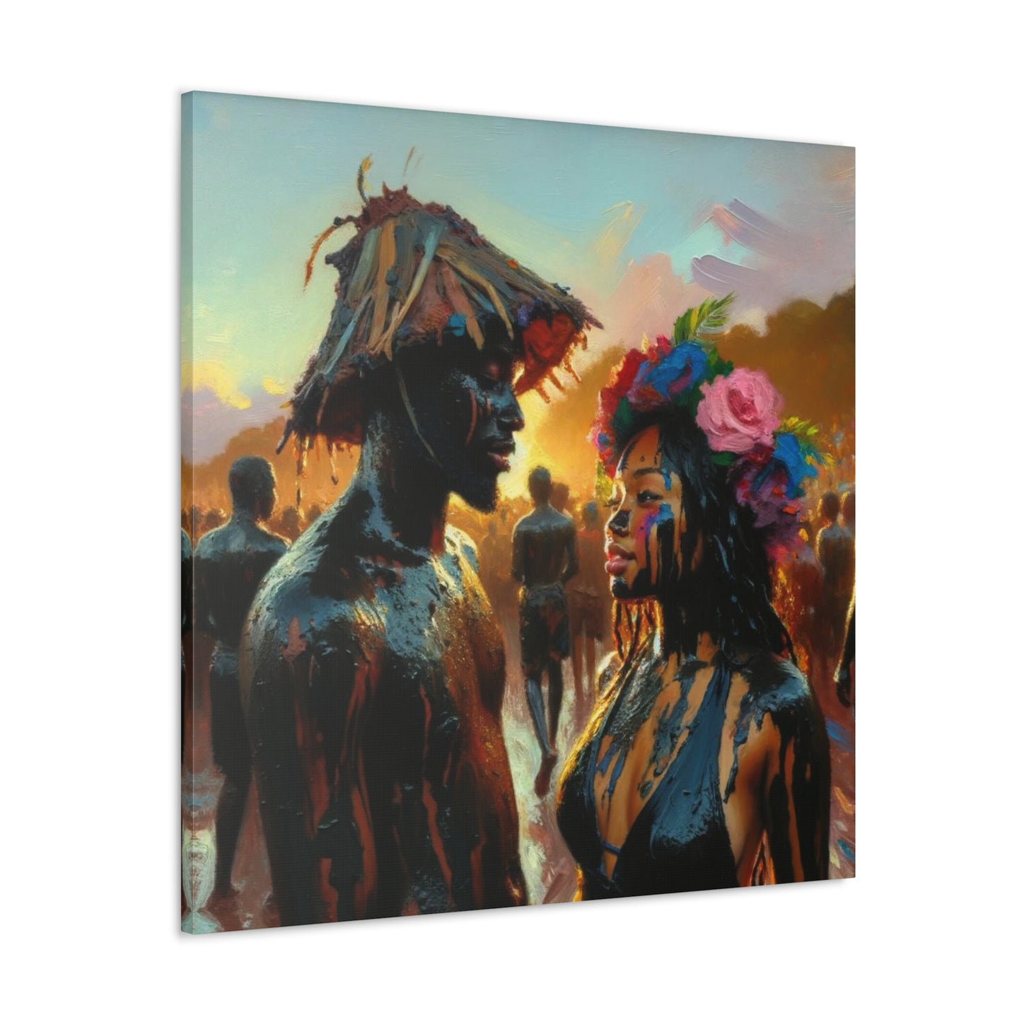 Art Print of Jouvert Morning, Afro-Caribbean Couple#4, Oil Finish, West Indian Ethnicity, Cultural, Heritage, Canvas Gallery Wraps