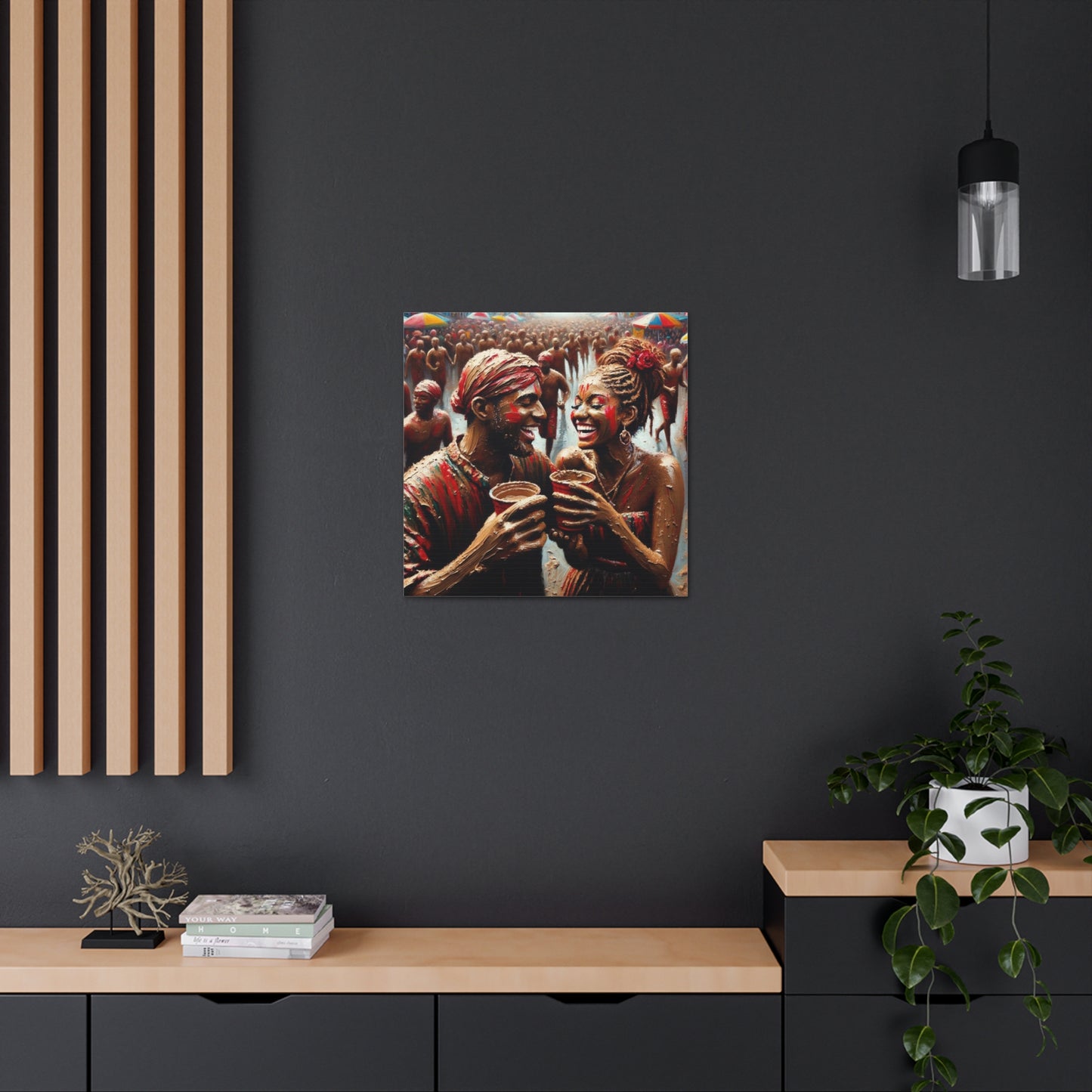 Art Print of Jouvert Morning, Afro-Caribbean Couple, Oil Finish, West Indian Ethnicity, Cultural, Heritage, Canvas Gallery Wraps