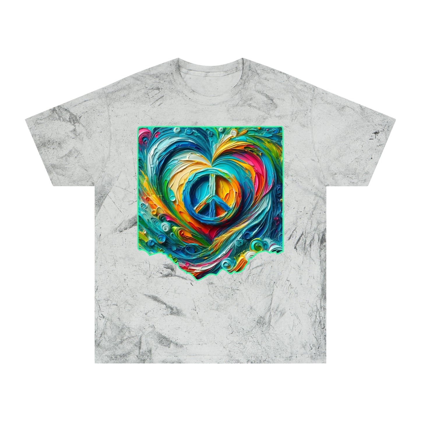 Unisex Color Blast T-Shirt "Peace & Love" One World, Self-Love, Anti-Racism, One Love, Unity, Inclusion, Diversity, Immigrant Outsiders, Cultural Identity, Black Excellence Empowerment Inspiration, FashionWithPurpose, ConsciousClothing