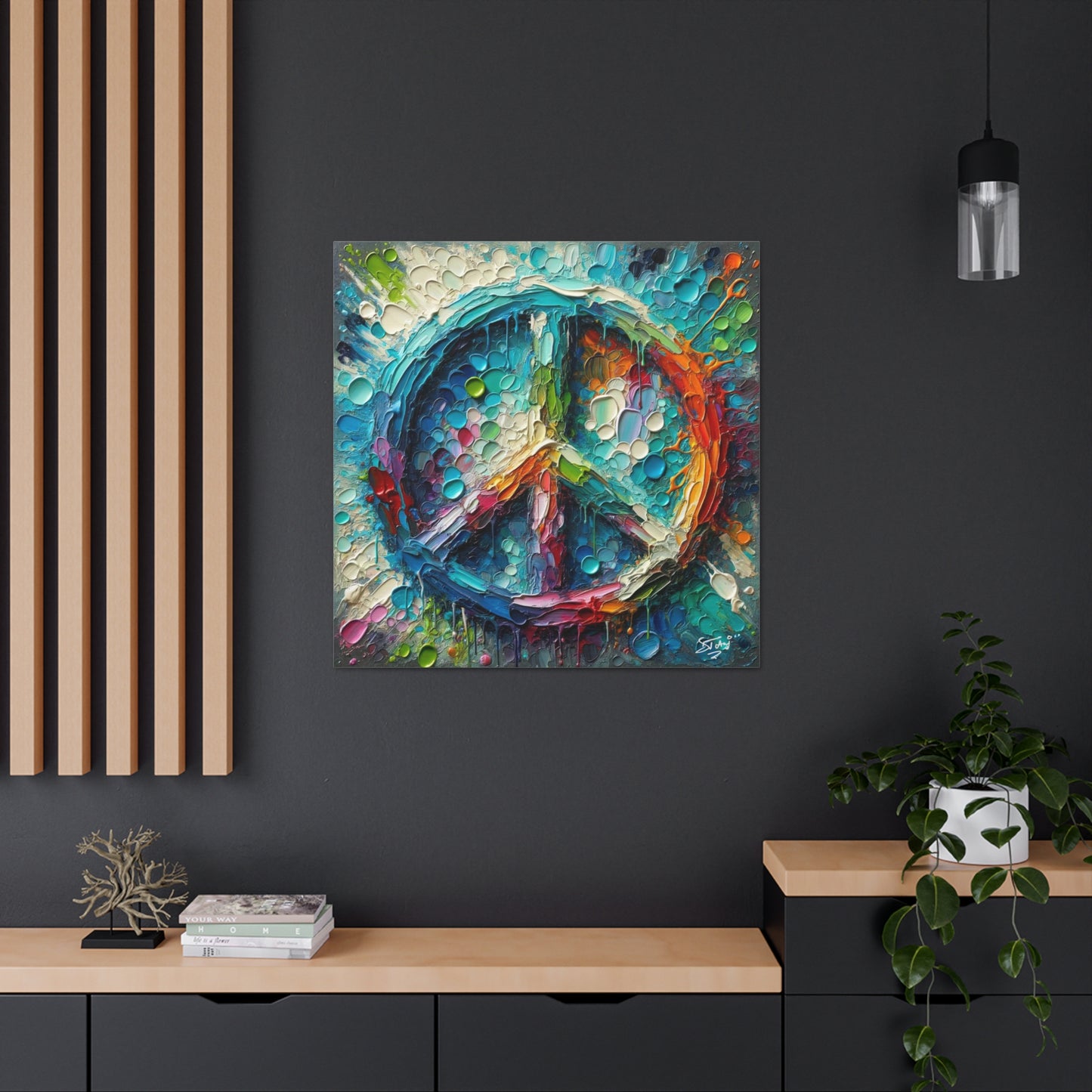 Art Print, "Peace" Oil Finish, Abstract, One Love, West Indian Ethnicity, Cultural, Heritage, Semi-Abstract, Canvas Gallery Wrap