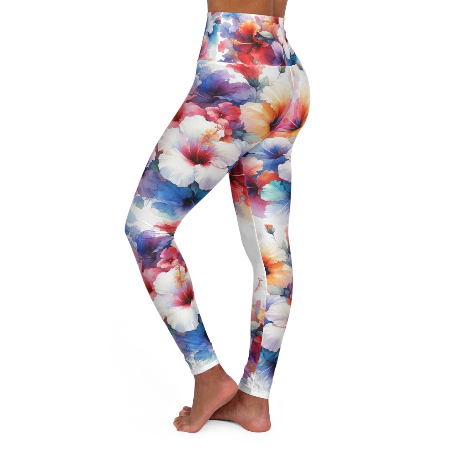 High Waisted Yoga Leggings (AOP) Hibiscus Foral Abstract Print