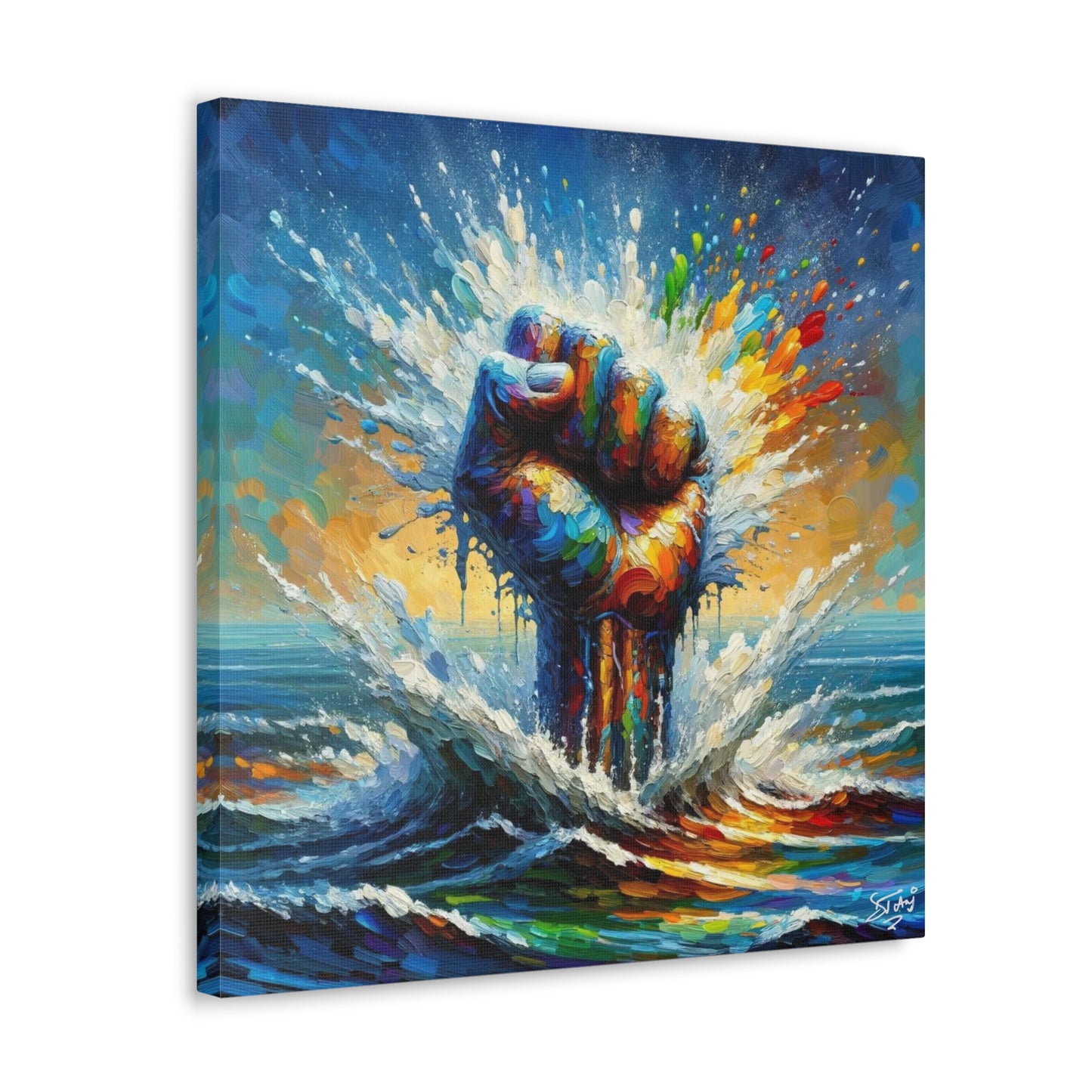 Art Print, Black Power, Oil Finish, Unity, One Love, Semi-Abstract, Canvas Gallery Wrap