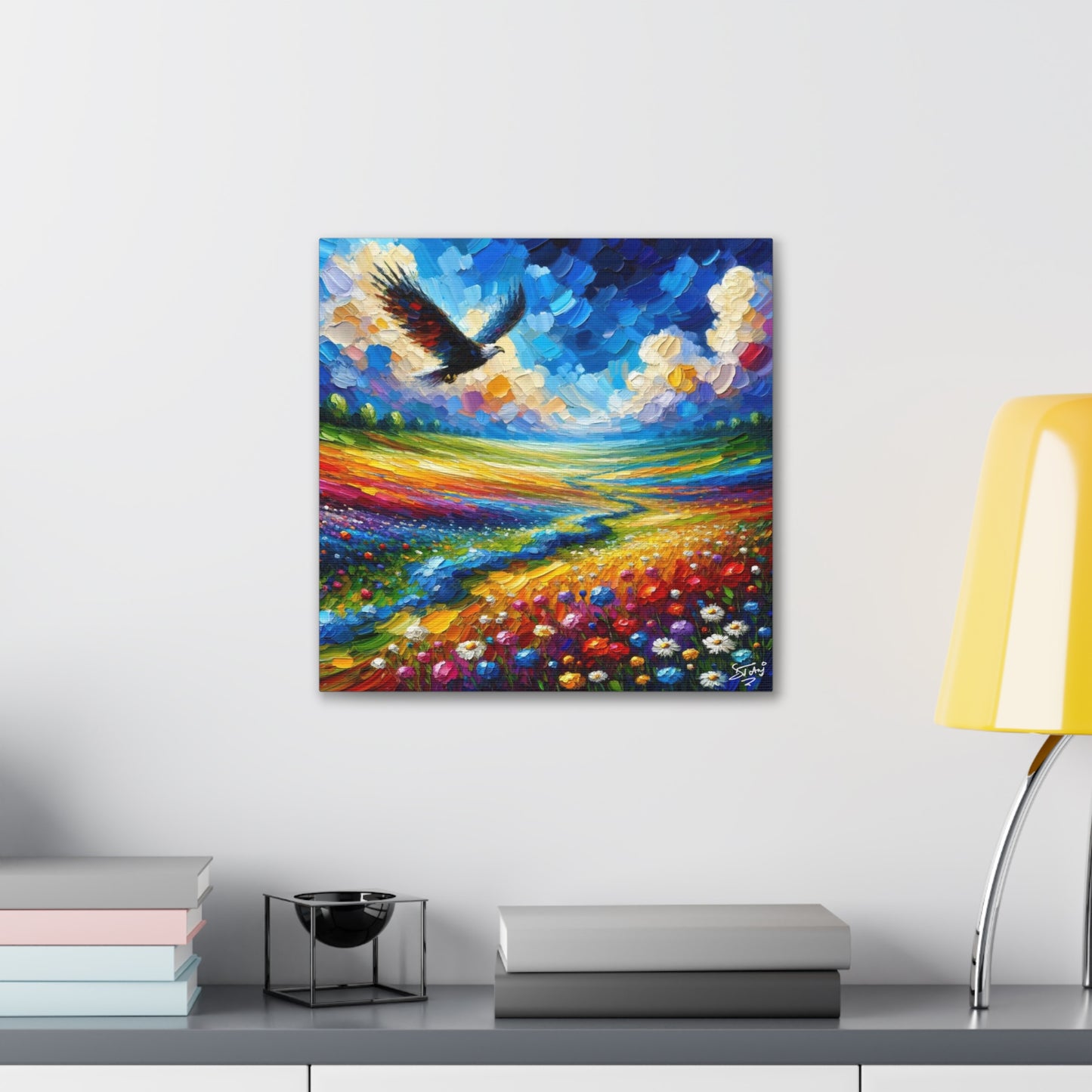 Art Print, "Bird Enjoying View," Oil Finish, Caribbean Nature, Cultural, Heritage, Semi-Abstract, Canvas Gallery Wrap