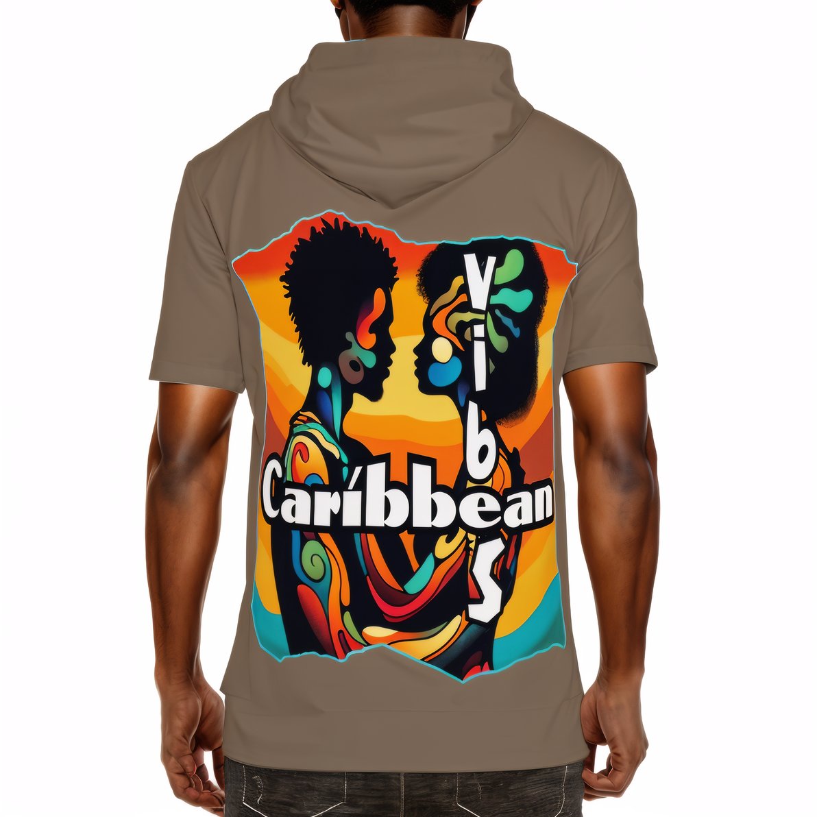 Men’s Cotton Hooded T-Shirt "Feel the Vibe, Caribbean Vibes"