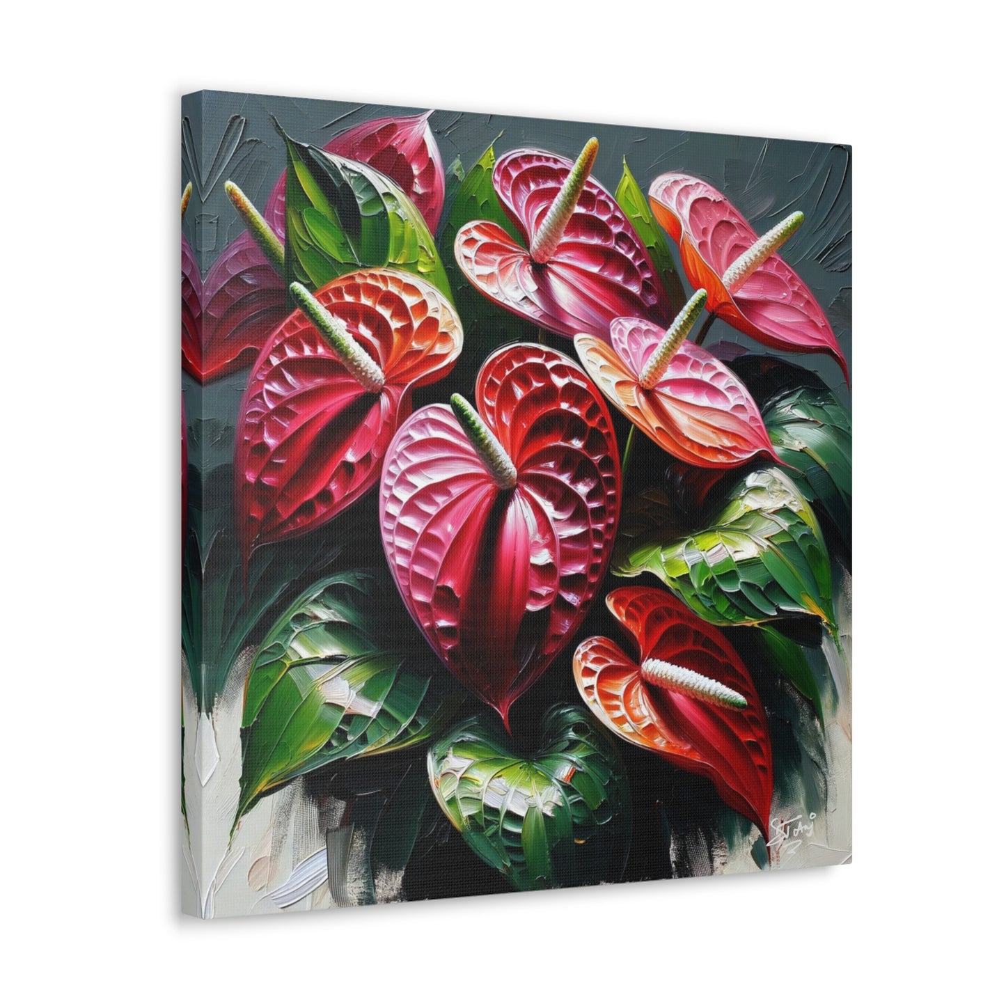 Print of Anthurium flowers with a vibrant, oil-painted finish, Canvas Gallery Wraps