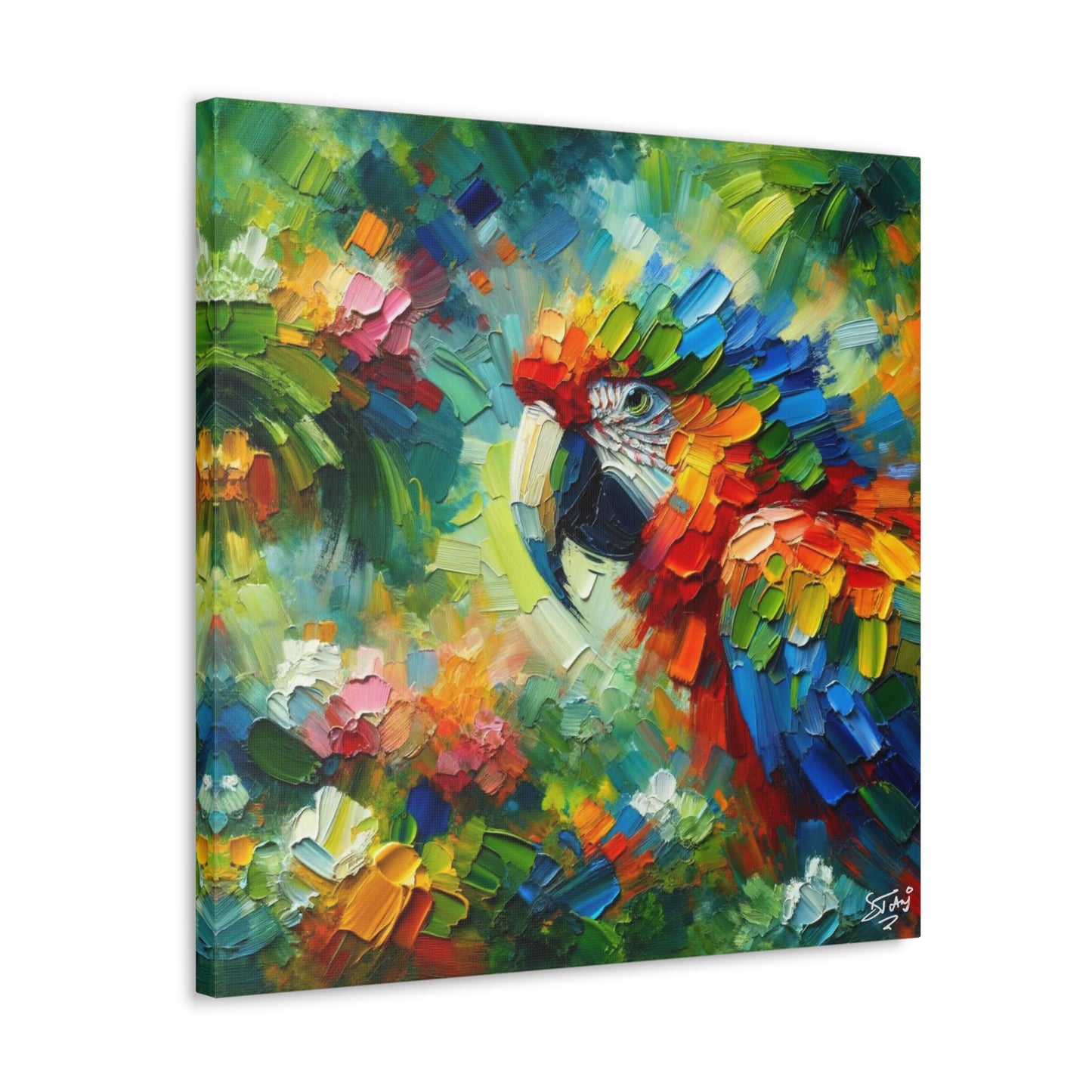 Art Print, The Parrot, Oil Finish, Caribbean Nature, Cultural, Heritage, Semi-Abstract, Canvas Gallery Wrap