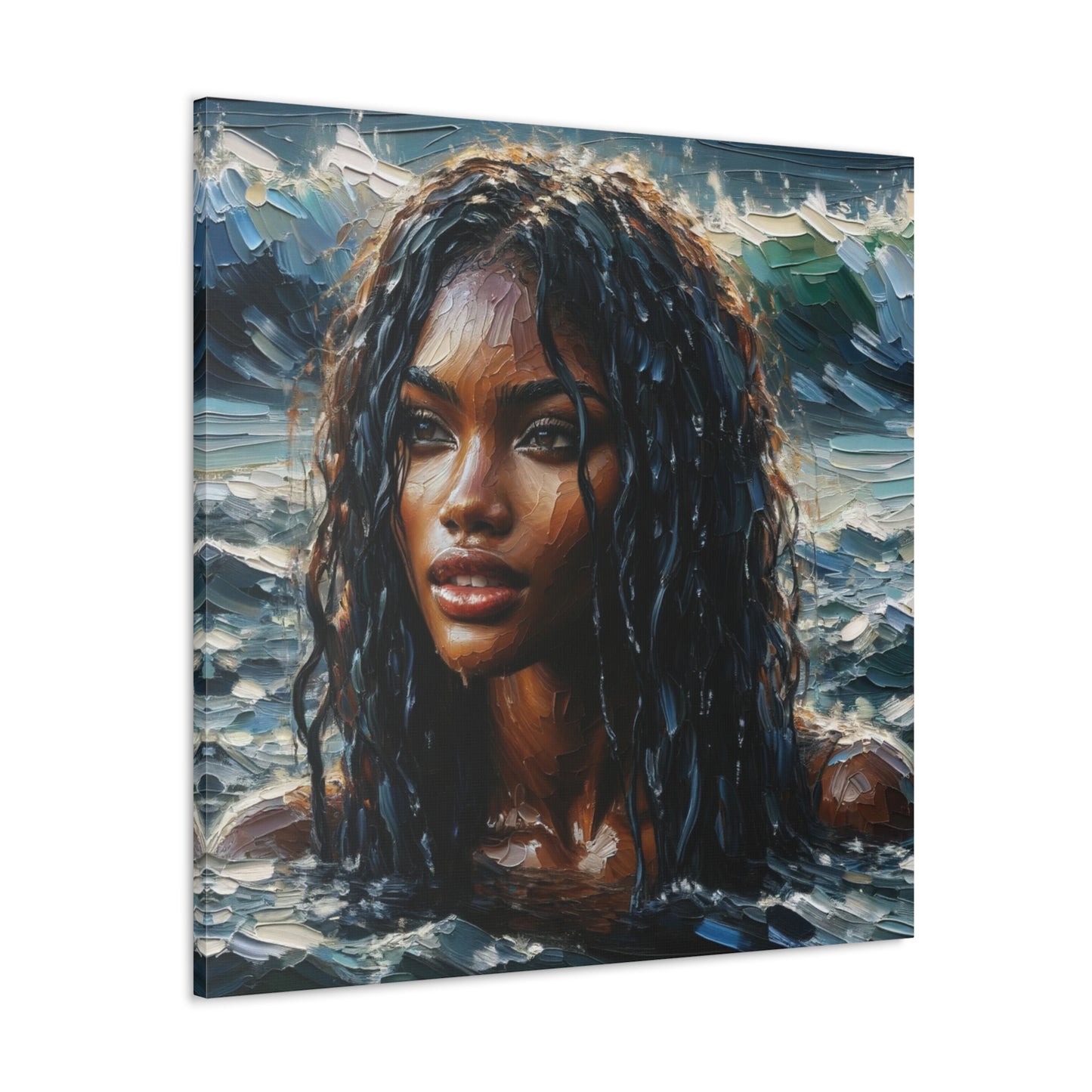 Art Print#8 of Trini Woman - Chilling in the Caribbean Sea, Oil Finish, West Indian Ethnicity, Cultural, Heritage Art, Canvas Gallery Wraps