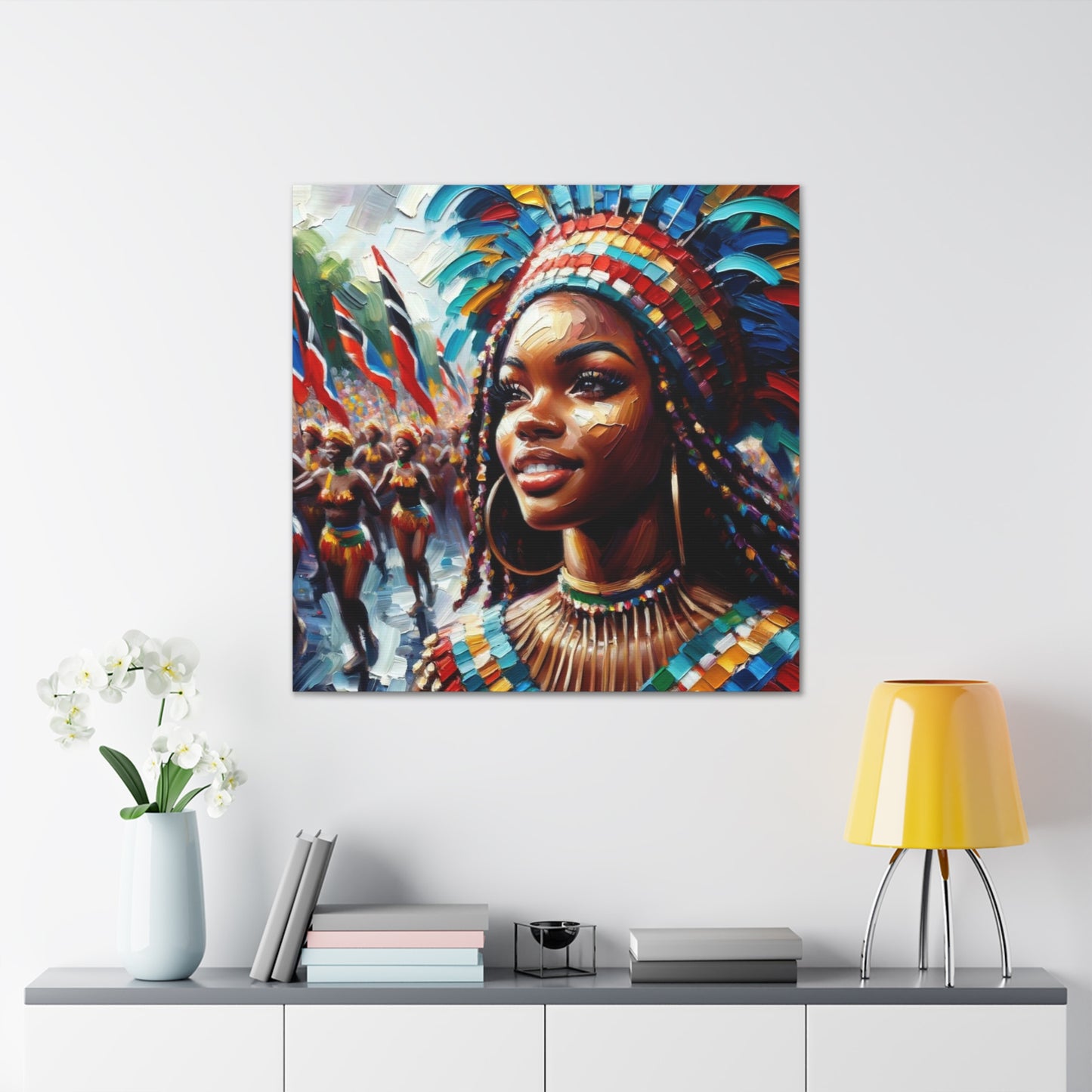 Art Print#3 of Trini Masquerader, Carnival, Oil Finish, West Indian Ethnicity, Cultural, Heritage, Art, Black Woman, Canvas Gallery Wraps