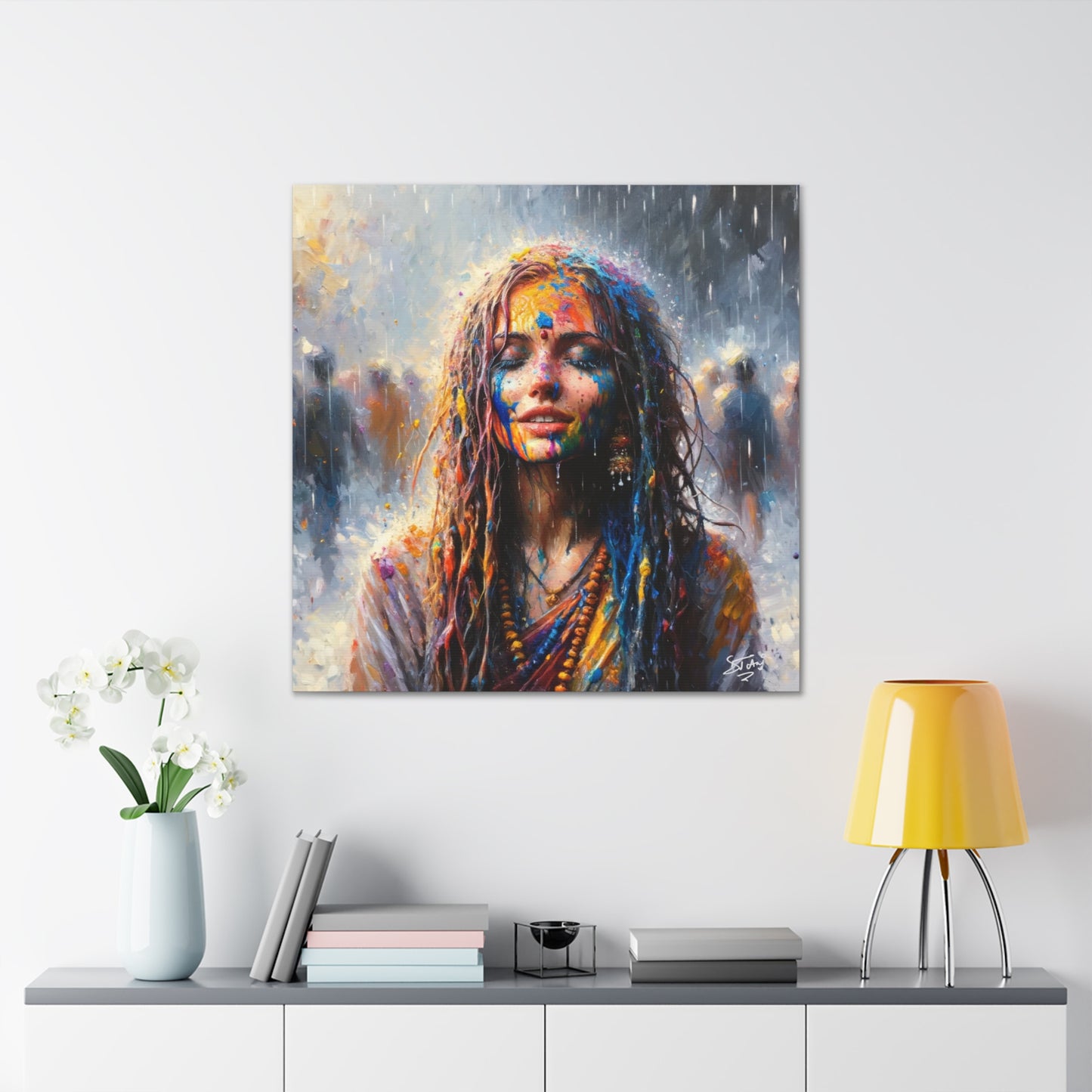 Art Print, Indo-Caribbean Woman, "Phagwa" Oil Finish, West Indian Ethnicity, Cultural, Heritage, Canvas Gallery Wrap