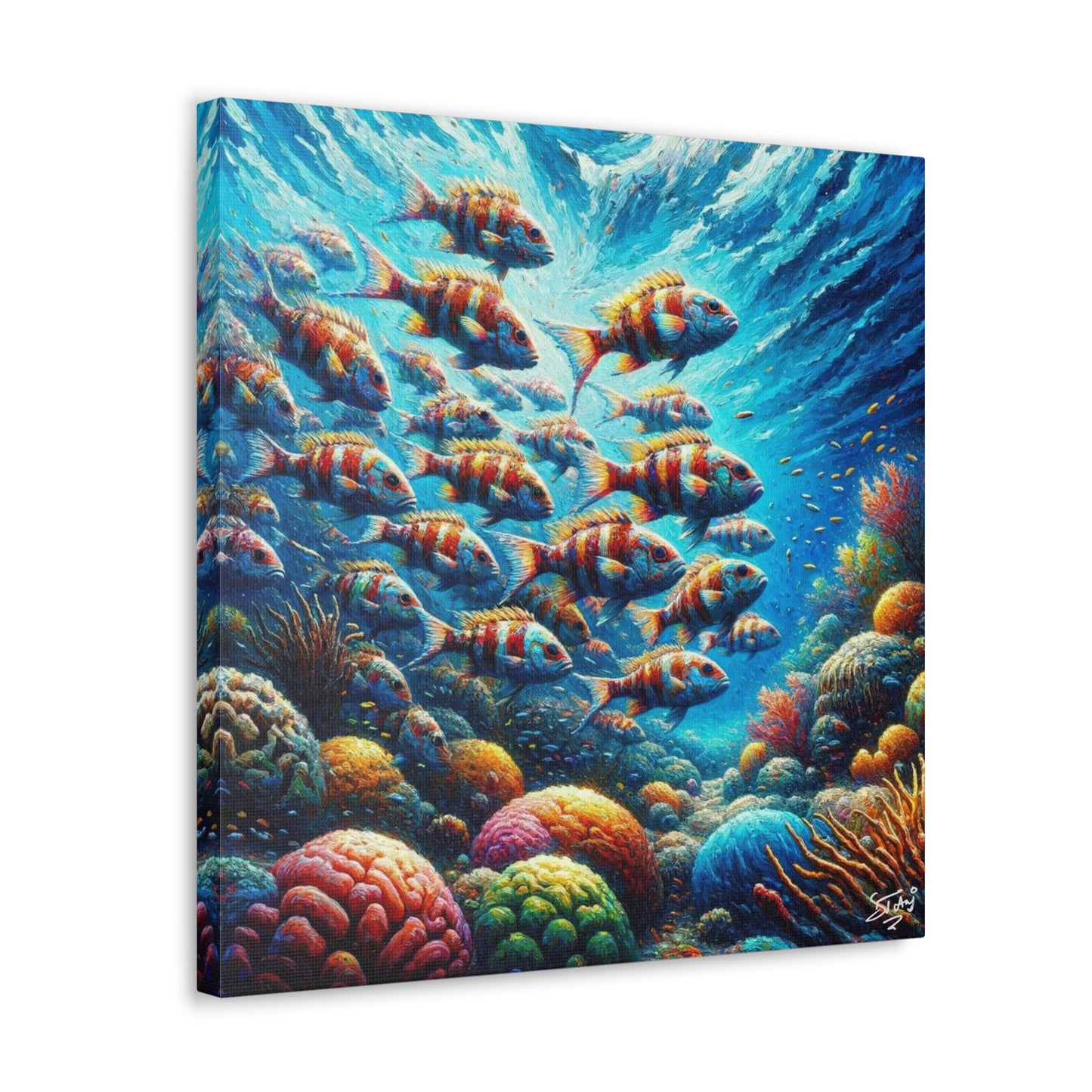 Art Print, School of Squirelfish, Oil Finish, Caribbean Nature, Canvas Gallery Wrap