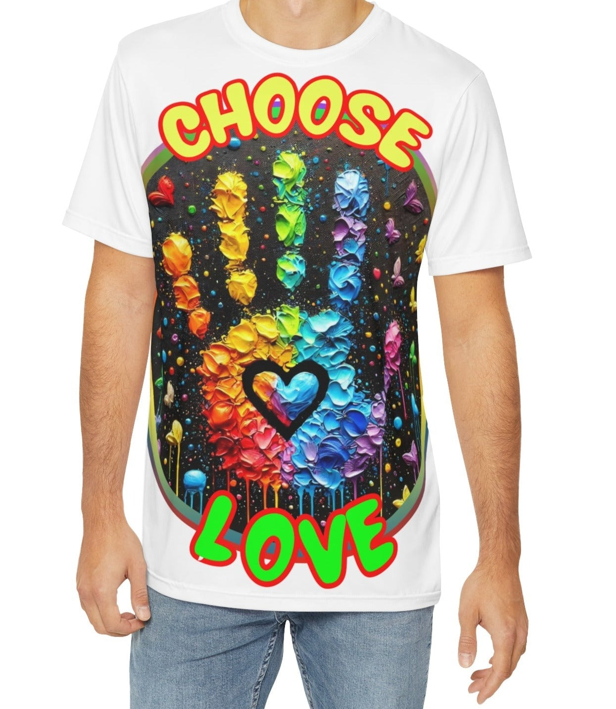 Men's Brushed Polyester Short Sleeve Tee (AOP), "Choose Love"