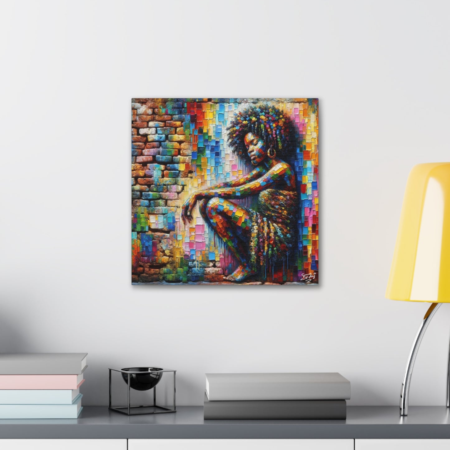 Art Print, Afro-Caribbean Woman "In Paint," (2) Oil Finish, West Indian Ethnicity, Cultural, Heritage, Semi-Abstract, Canvas Gallery Wrap