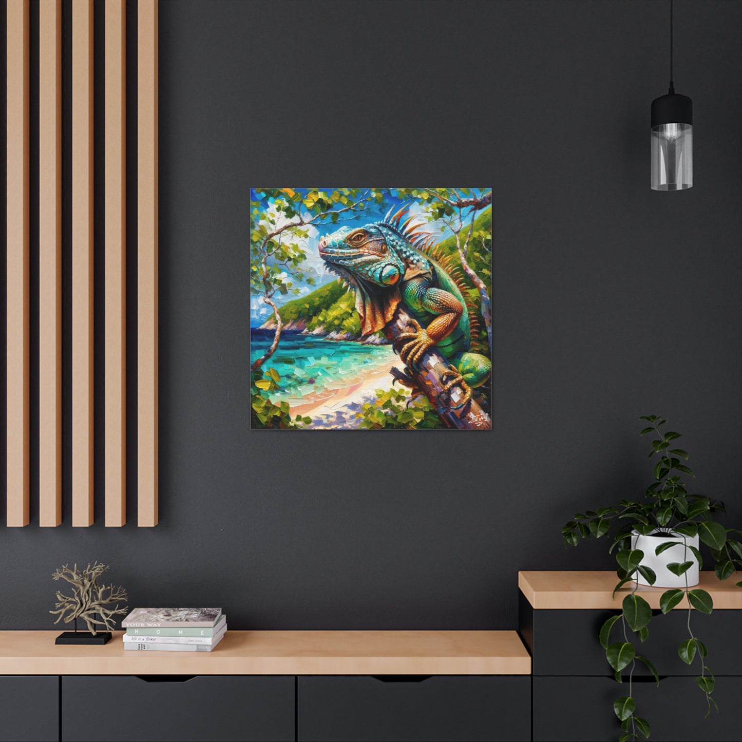 Art Print, Iguana, Caribbean Wildlife, Oil Finish, Caribbean Nature, Cultural, Heritage, Canvas Gallery Wrap