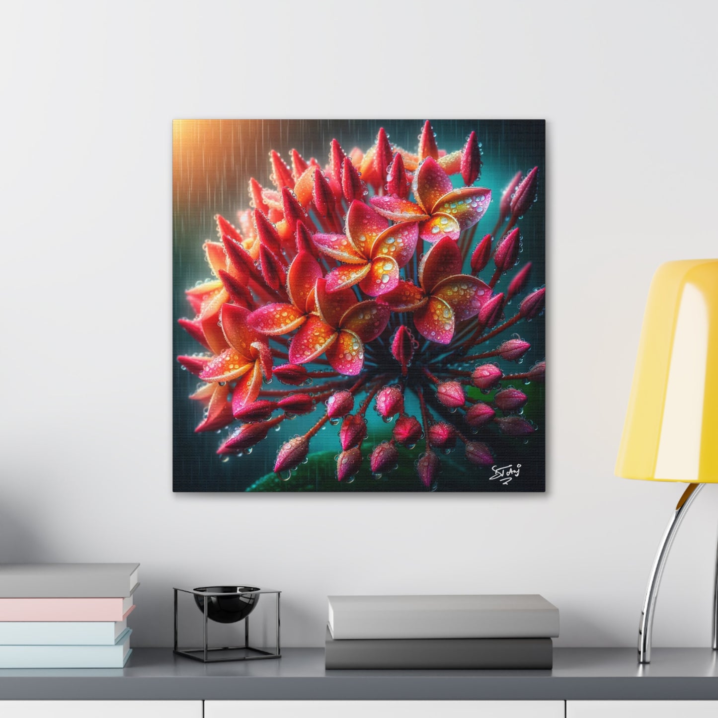 Print #2 of Ixora Flower in The Rain, Caribbean, Vibrant and Vivid Colors of Ixora flowers, Trinidad and Tobago, Canvas Gallery Wraps