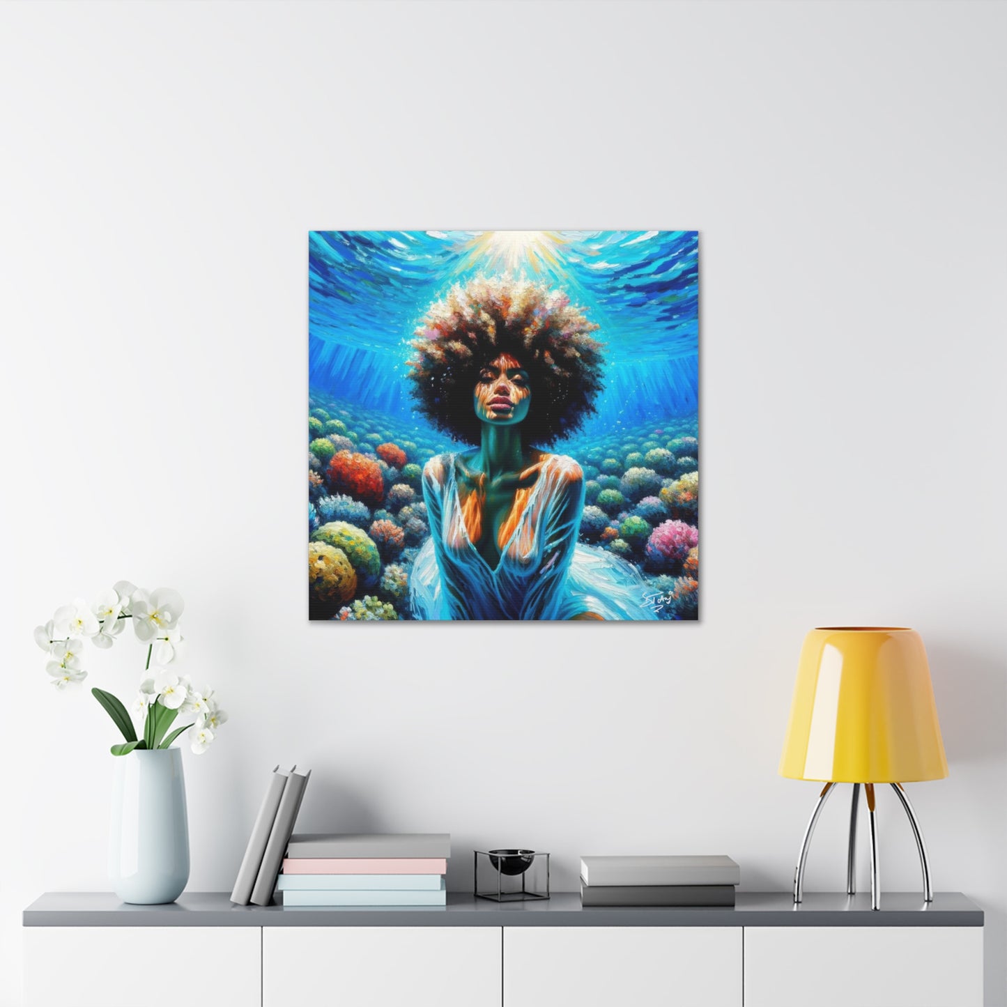 Art Print, Afro-Caribbean Woman, "Submerged" Oil Finish, West Indian Ethnicity, Cultural, Heritage, Abstract, Canvas Gallery Wrap