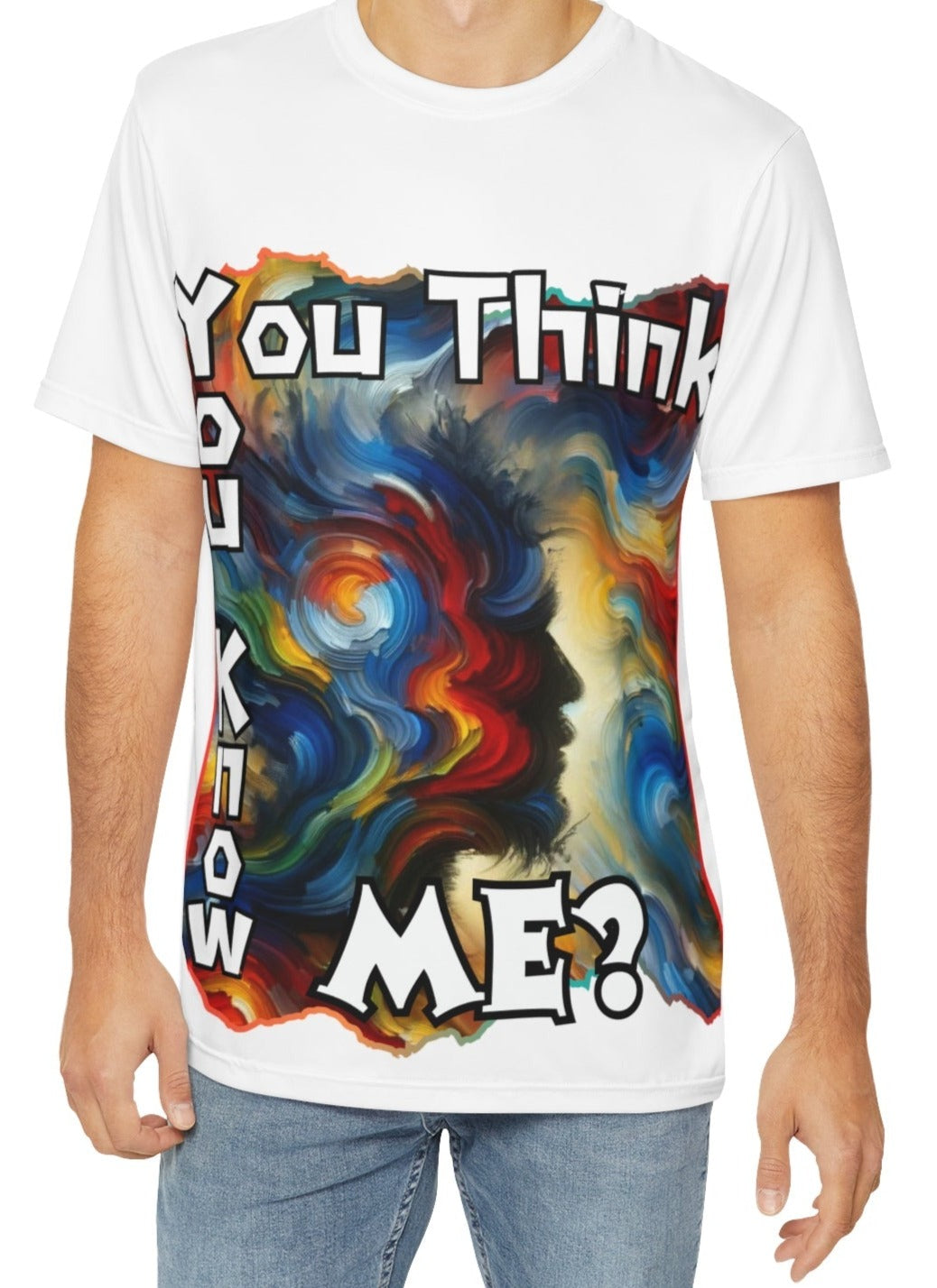 Men's Brushed Polyester Short Sleeve Tee (AOP), "You Think You Know Me?"