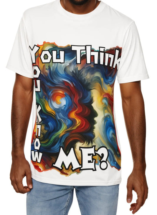 Men's Brushed Polyester Short Sleeve Tee (AOP), "You Think You Know Me?"