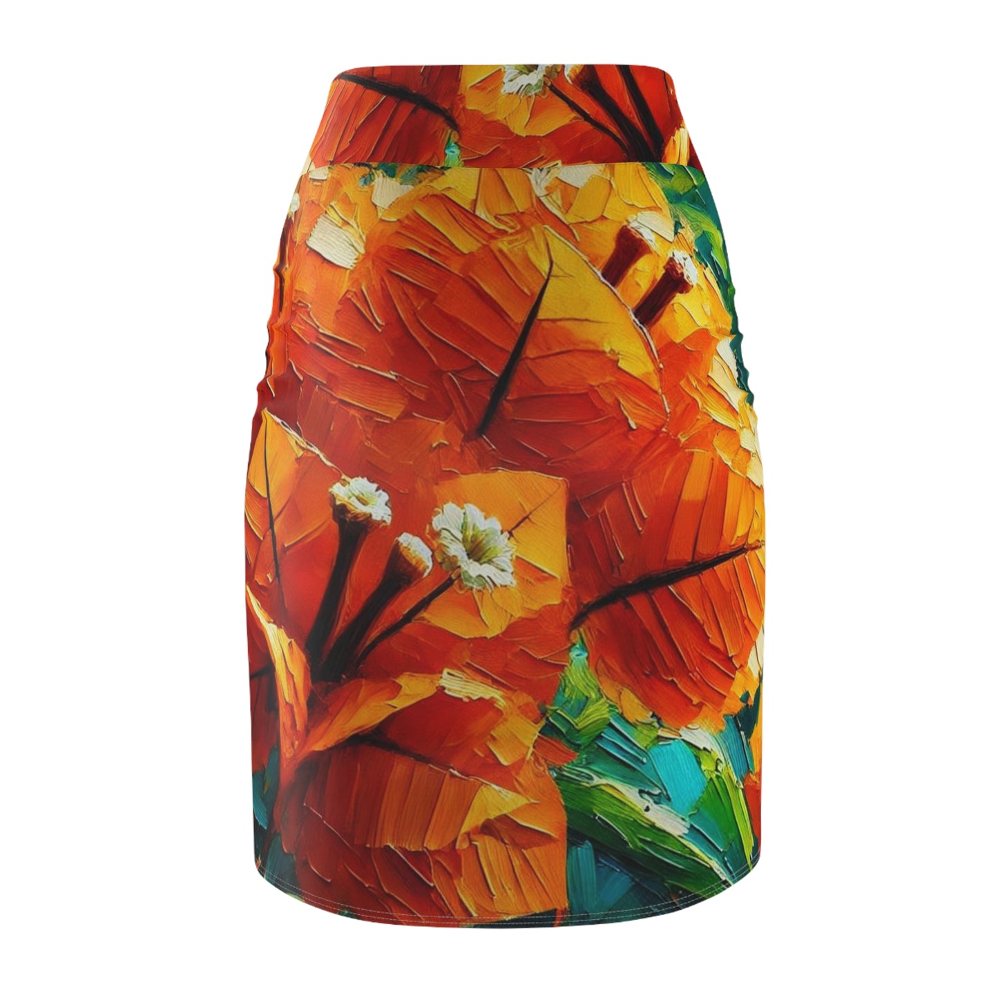 Women's Pencil Skirt (AOP) Orange Bougainvillea Print