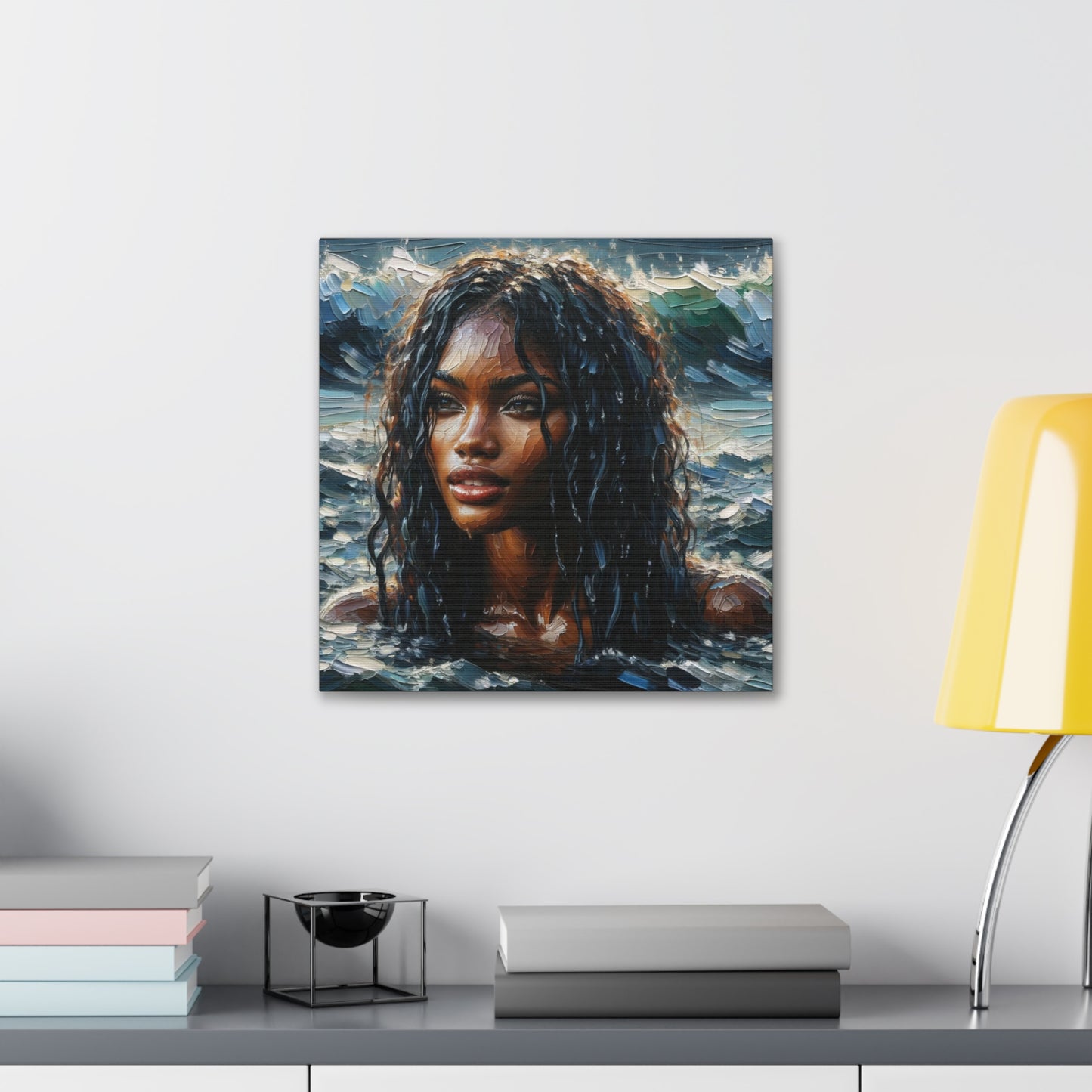 Art Print#8 of Trini Woman - Chilling in the Caribbean Sea, Oil Finish, West Indian Ethnicity, Cultural, Heritage Art, Canvas Gallery Wraps