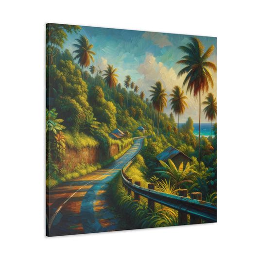 Art Print of Tranquil Countryside Road in Tobago, Oil Finish. Scenic Island, Caribbean, West Indian Art, Canvas Gallery Wraps