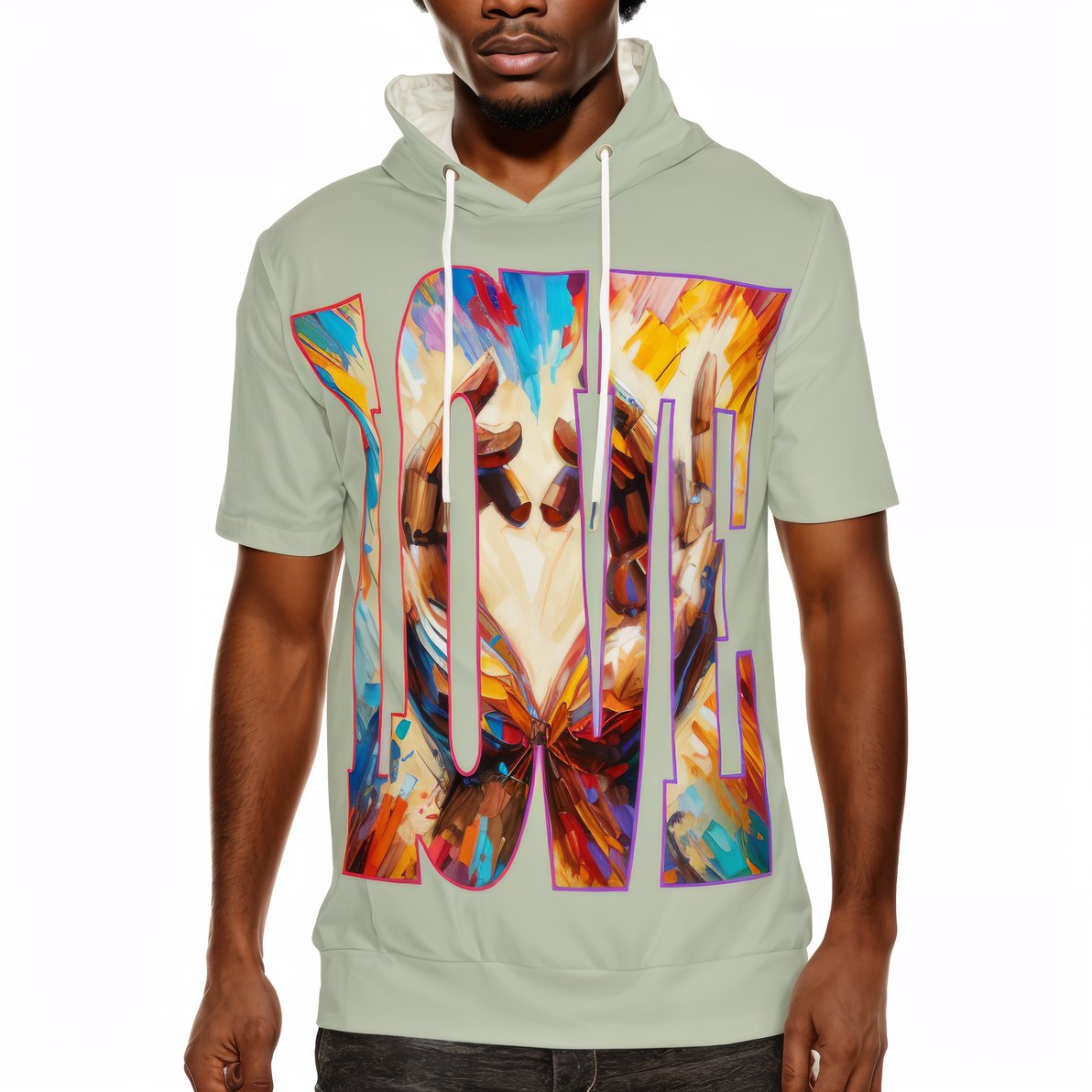 Men’s Cotton Hooded T-Shirt "Love Each Other"