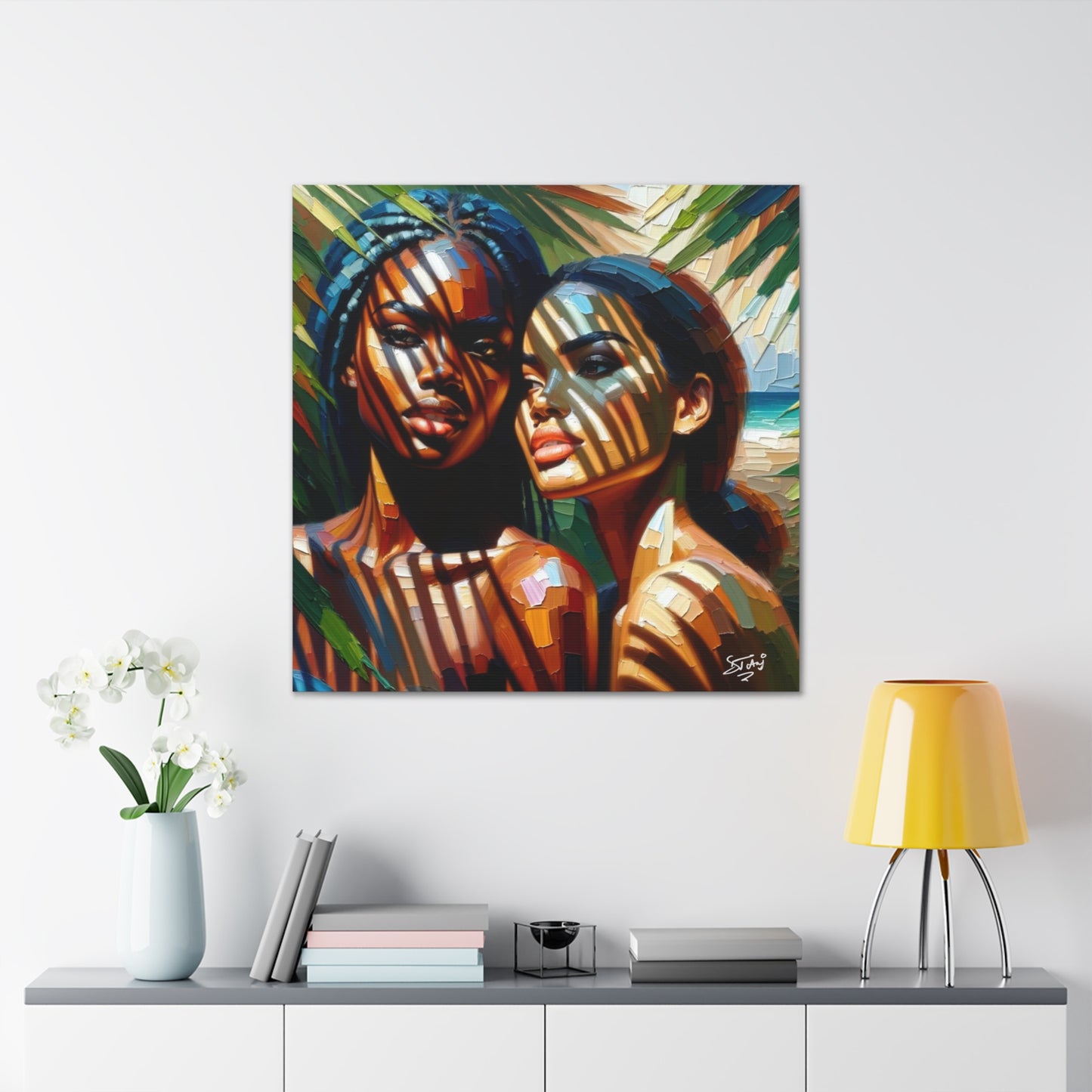 Art Print, Caribbean Women, "In the Shade" Oil Finish, West Indian Ethnicity, Cultural, Heritage, Canvas Gallery Wrap