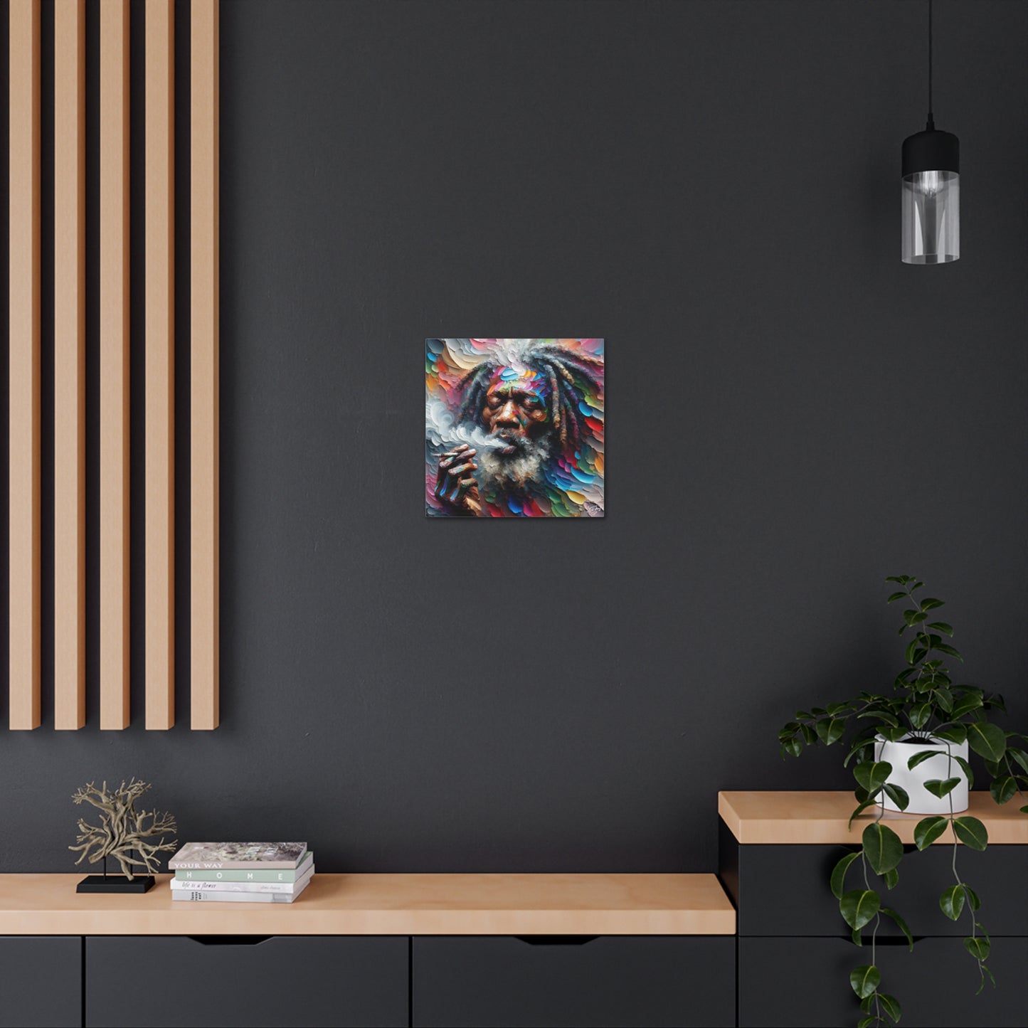 Art Print, "Rastaman Live Up (2)" Oil Finish, West Indian Ethnicity, Cultural, Heritage, Semi-Abstract, Canvas Gallery Wrap