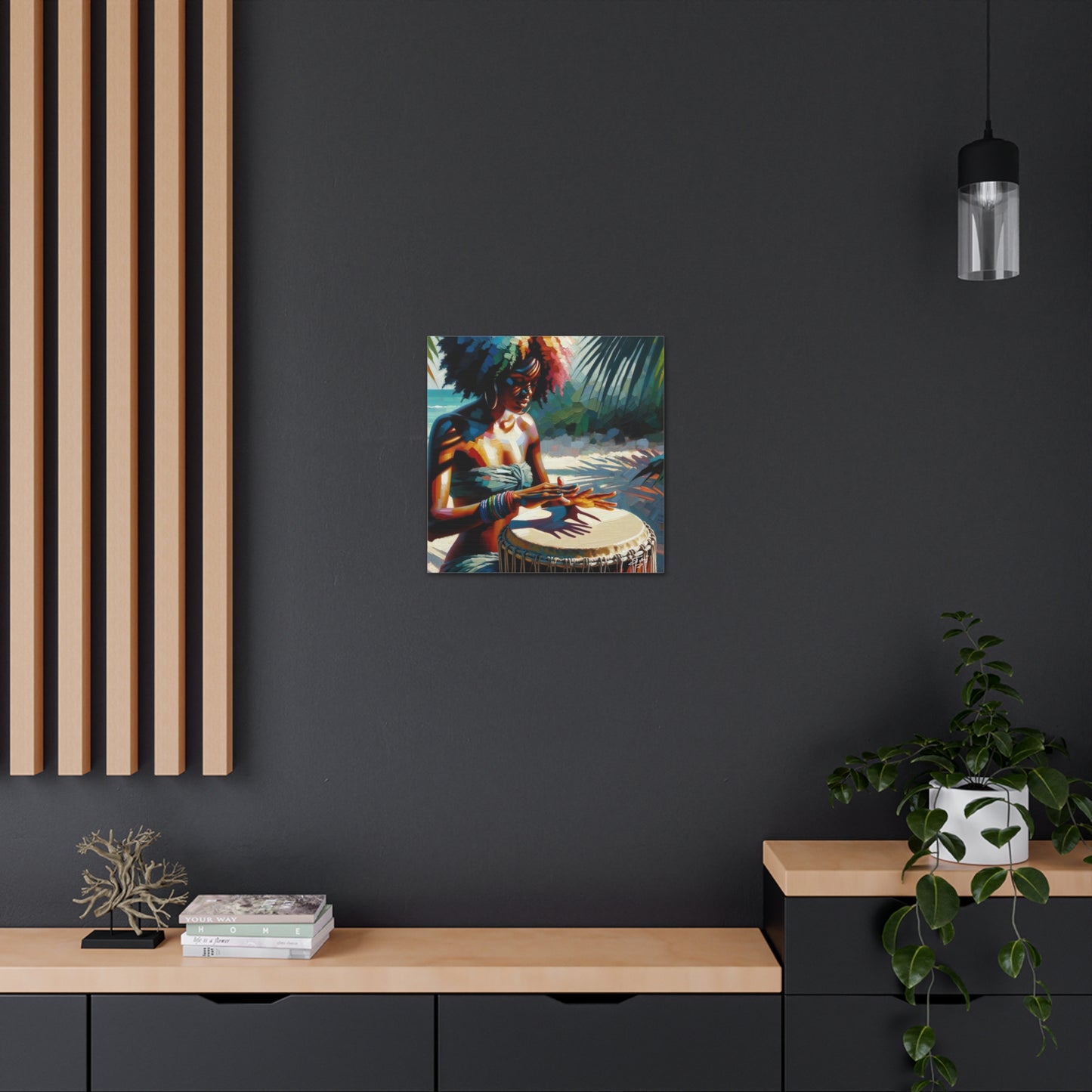 Art Print, Afro-Caribbean Woman, "Drumming" Oil Finish, West Indian Ethnicity, Cultural, Heritage, Abstract, Canvas Gallery Wrap