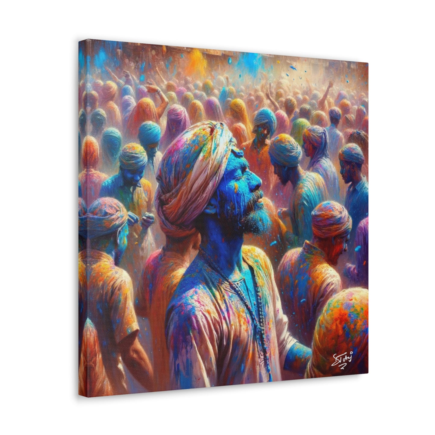 Art Print, Indo-Caribbean Man, "Phagwa" Oil Finish, West Indian Ethnicity, Cultural, Heritage, Canvas Gallery Wrap