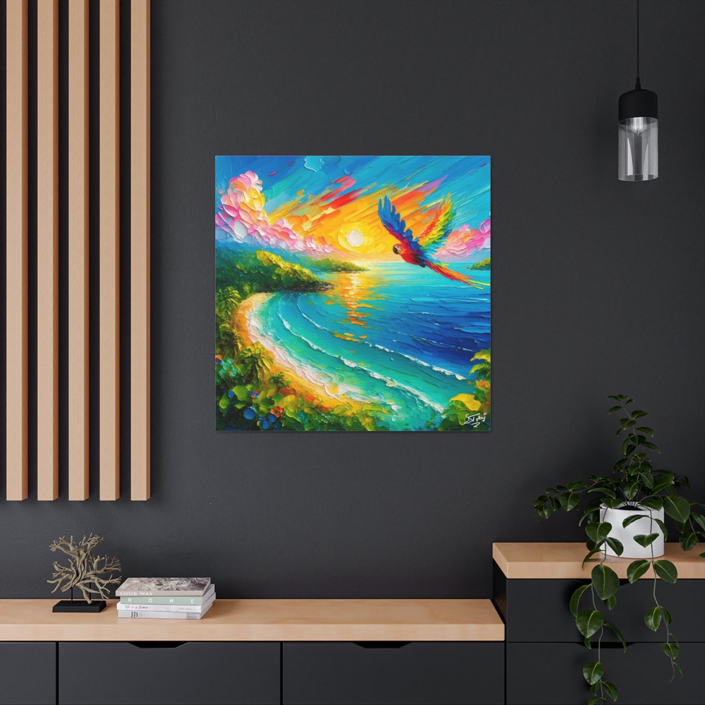 Art Print of Caribbean Beach Scene, West Indian Art, Canvas Gallery Wraps