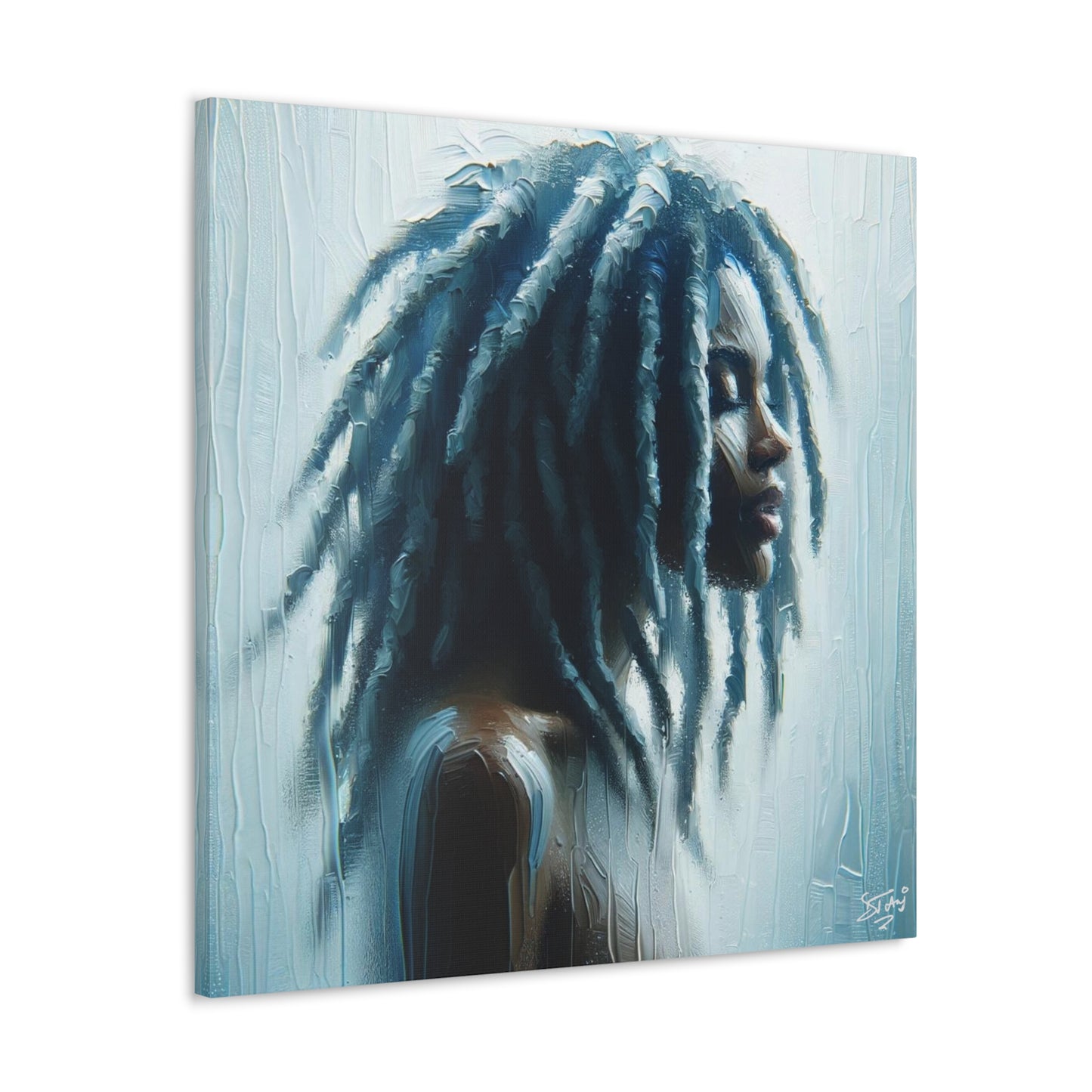 Art Print, Black Woman in Sauna (2), Oil Finish, West Indian Ethnicity, Cultural, Heritage, Semi-Abstract, Canvas Gallery Wrap