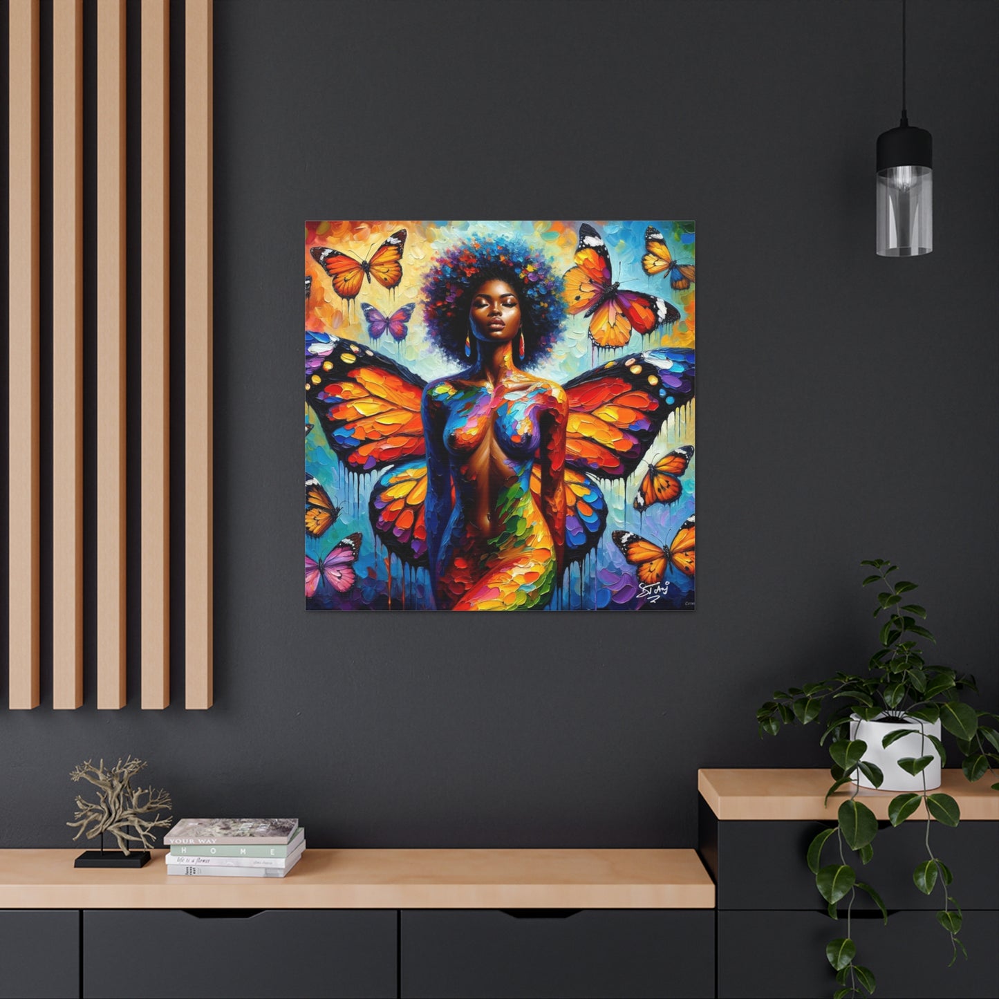 Art Print, Afro-Caribbean Woman, "Metamorphosis" Oil Finish, West Indian Ethnicity, Cultural, Heritage, Abstract, Canvas Gallery Wrap