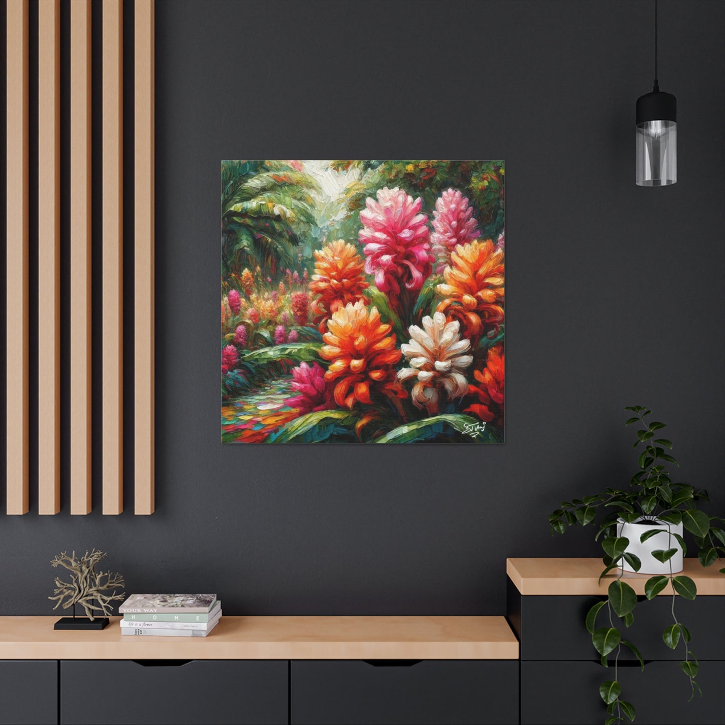 Art Print of Tropical Flower Garden, Oil Finish, West Indian Art, Canvas Gallery Wraps