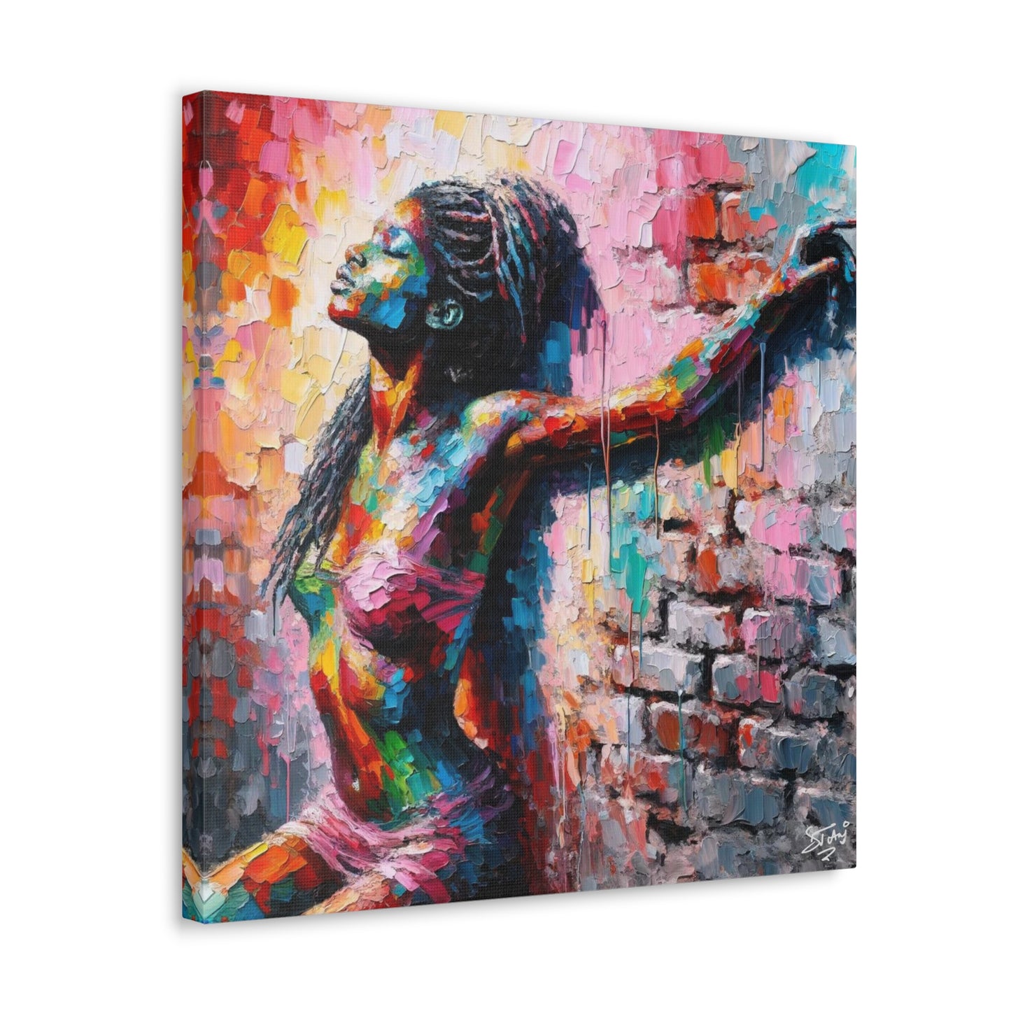 Art Print, Afro-Caribbean Woman "In Paint," Oil Finish, West Indian Ethnicity, Cultural, Heritage, Semi-Abstract, Canvas Gallery Wrap