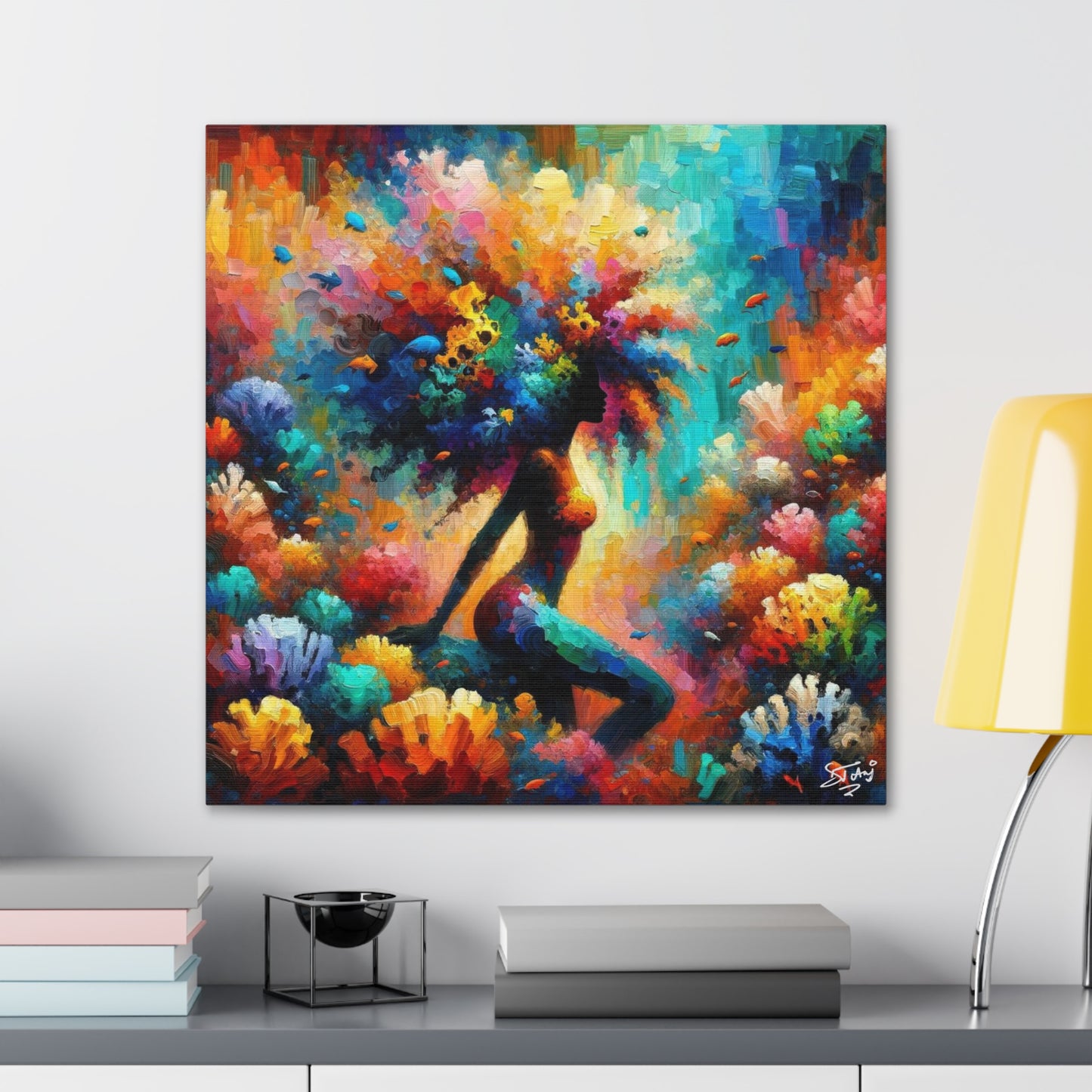 Art Print, Afro-Caribbean Woman, "Under Water" Oil Finish, West Indian Ethnicity, Cultural, Heritage, Abstract, Canvas Gallery Wrap