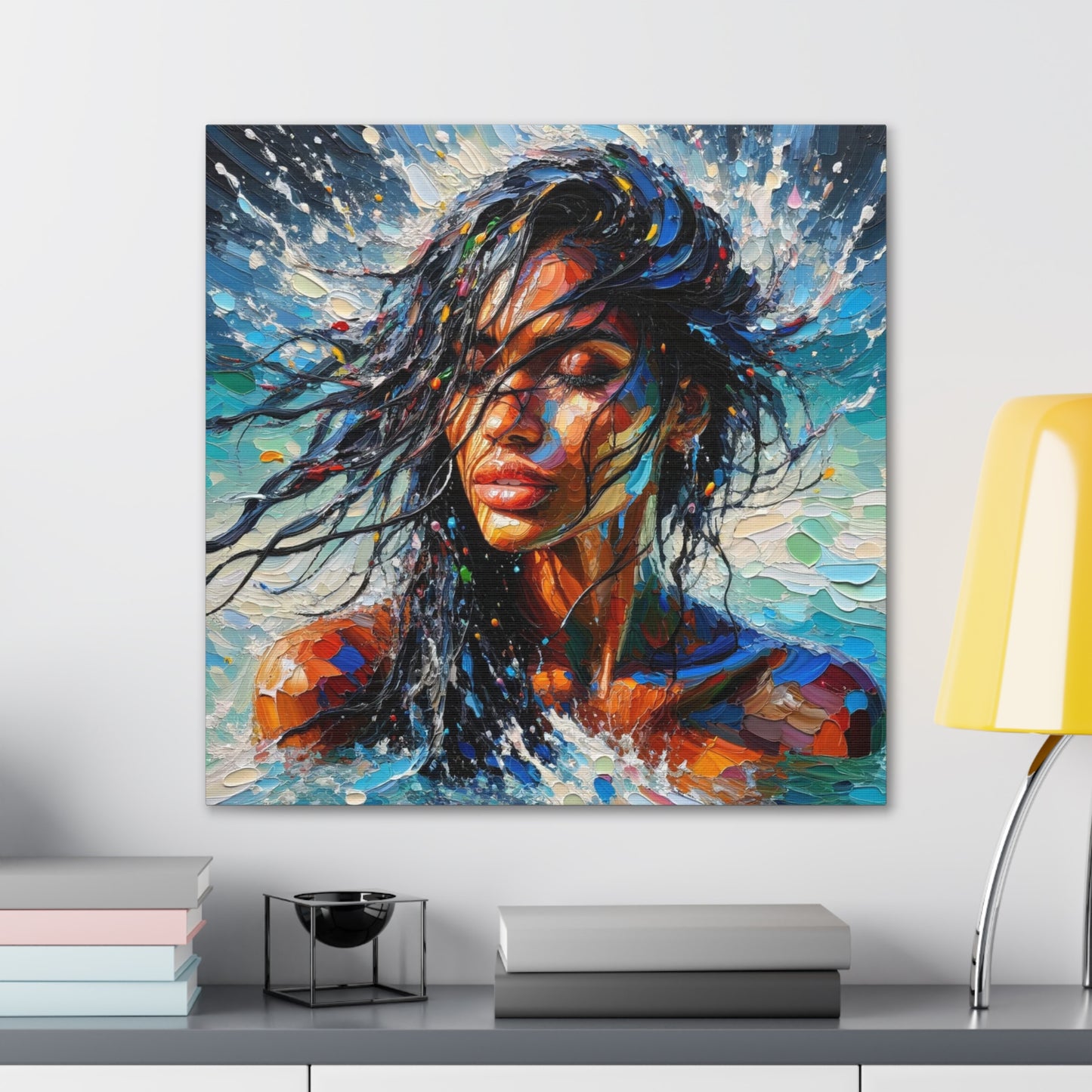 Art Print of Trini Woman - Chilling in the Caribbean Sea, Oil Finish, West Indian Ethnicity, Cultural, Heritage Art, Canvas Gallery Wraps